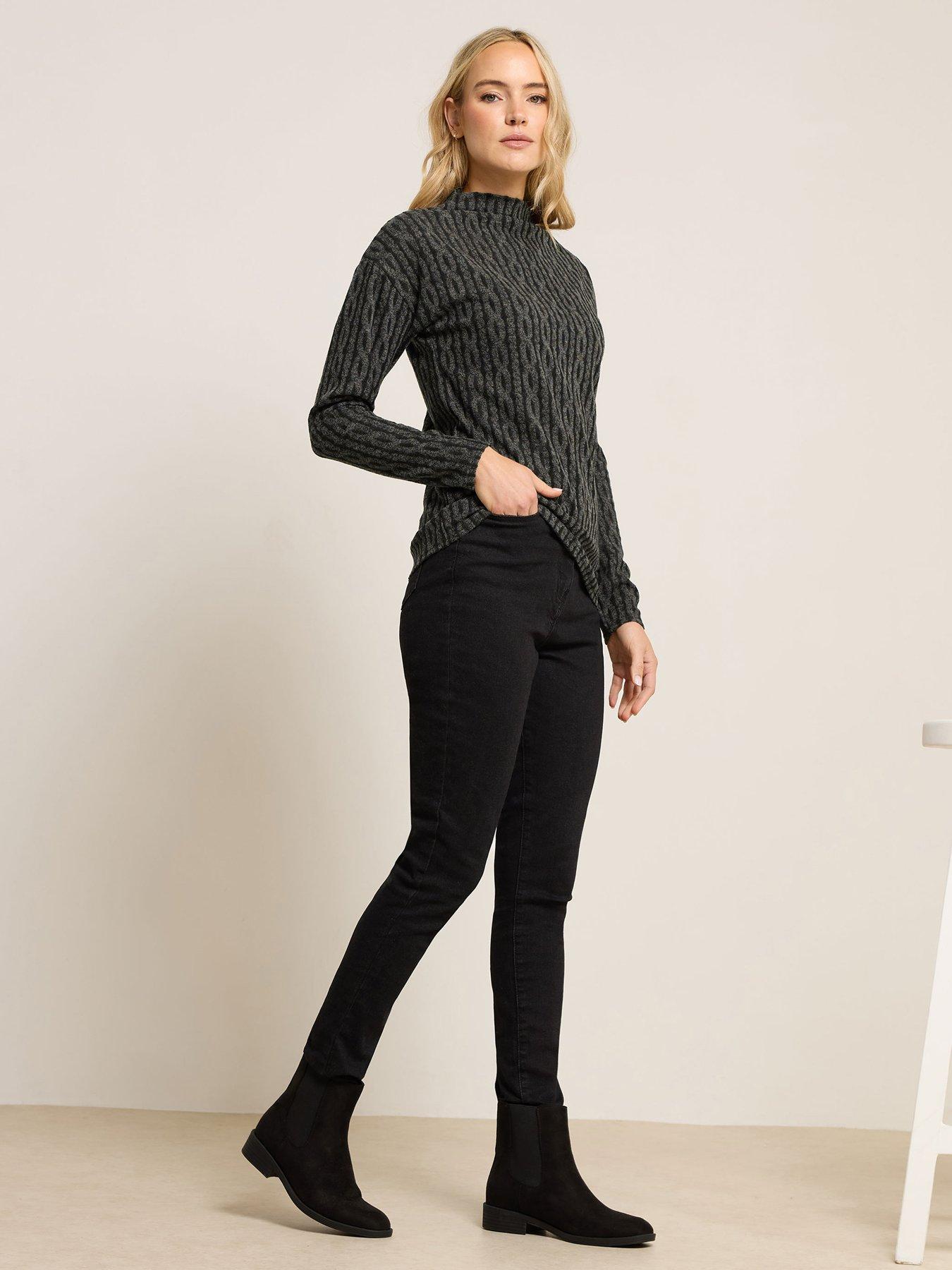 Image 3 of 4 of Long Tall Sally Cable Funnel Neck Top - Grey