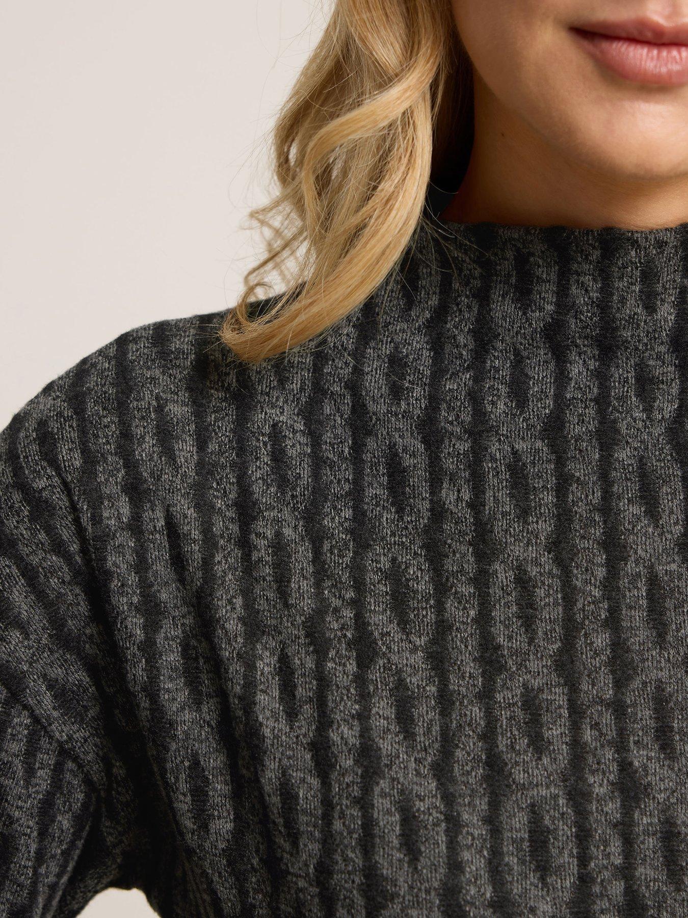 Image 4 of 4 of Long Tall Sally Cable Funnel Neck Top - Grey