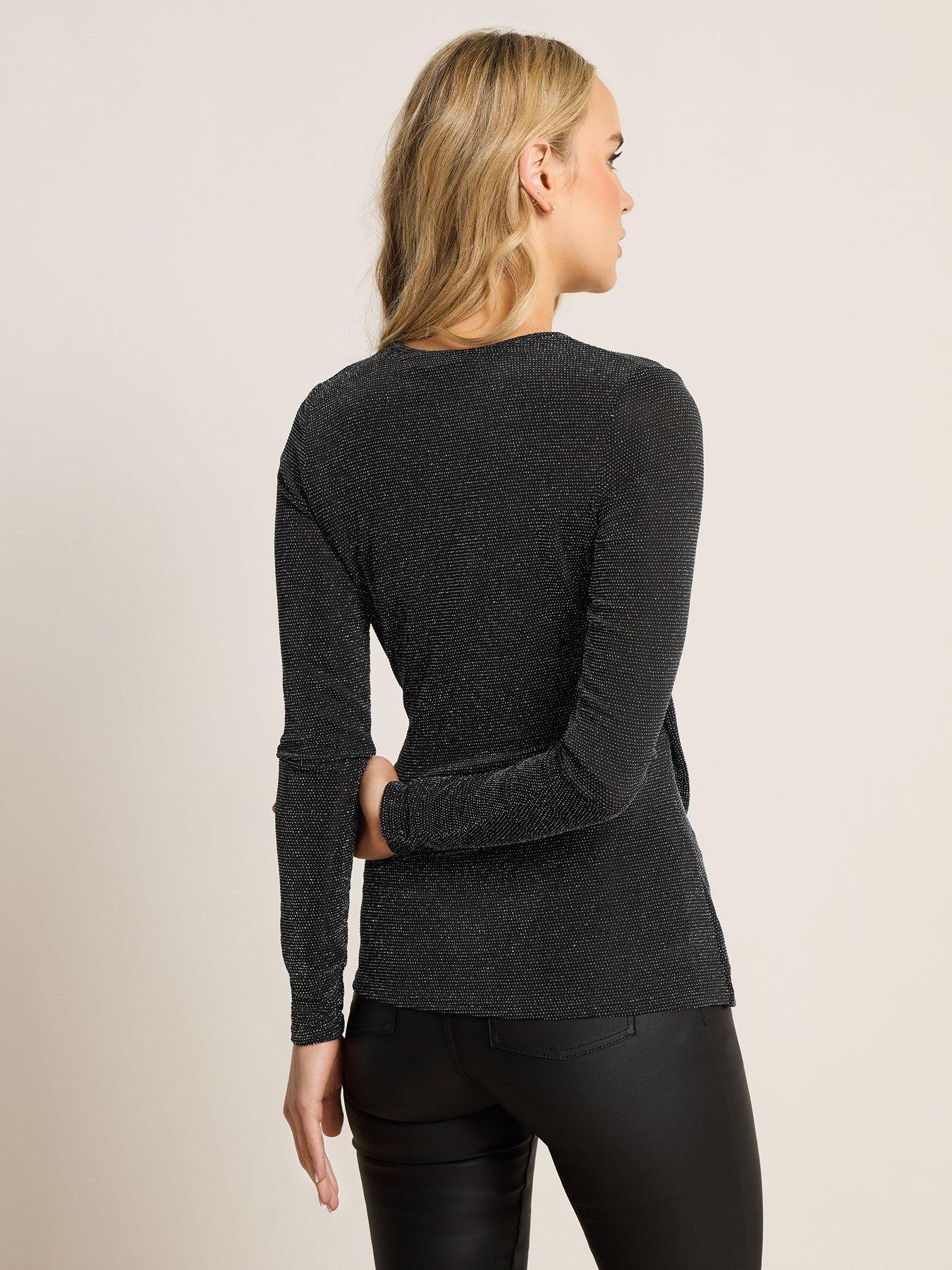 Image 2 of 4 of Long Tall Sally Glitter Foil Wrap Top - Black