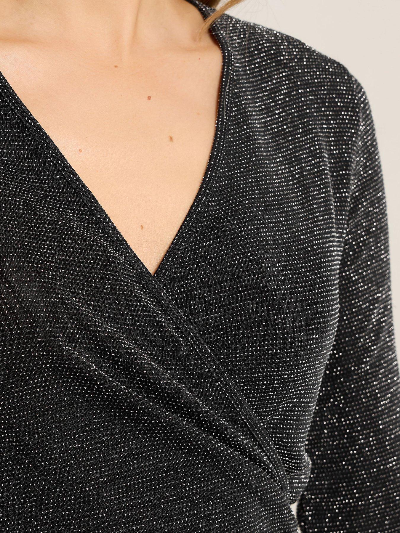 Image 4 of 4 of Long Tall Sally Glitter Foil Wrap Top - Black