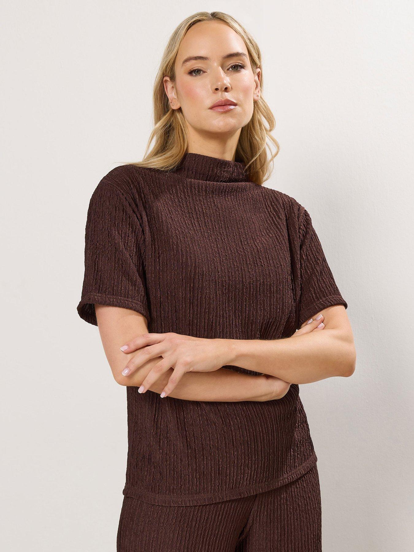 long-tall-sally-textured-funnel-neck-top-brown