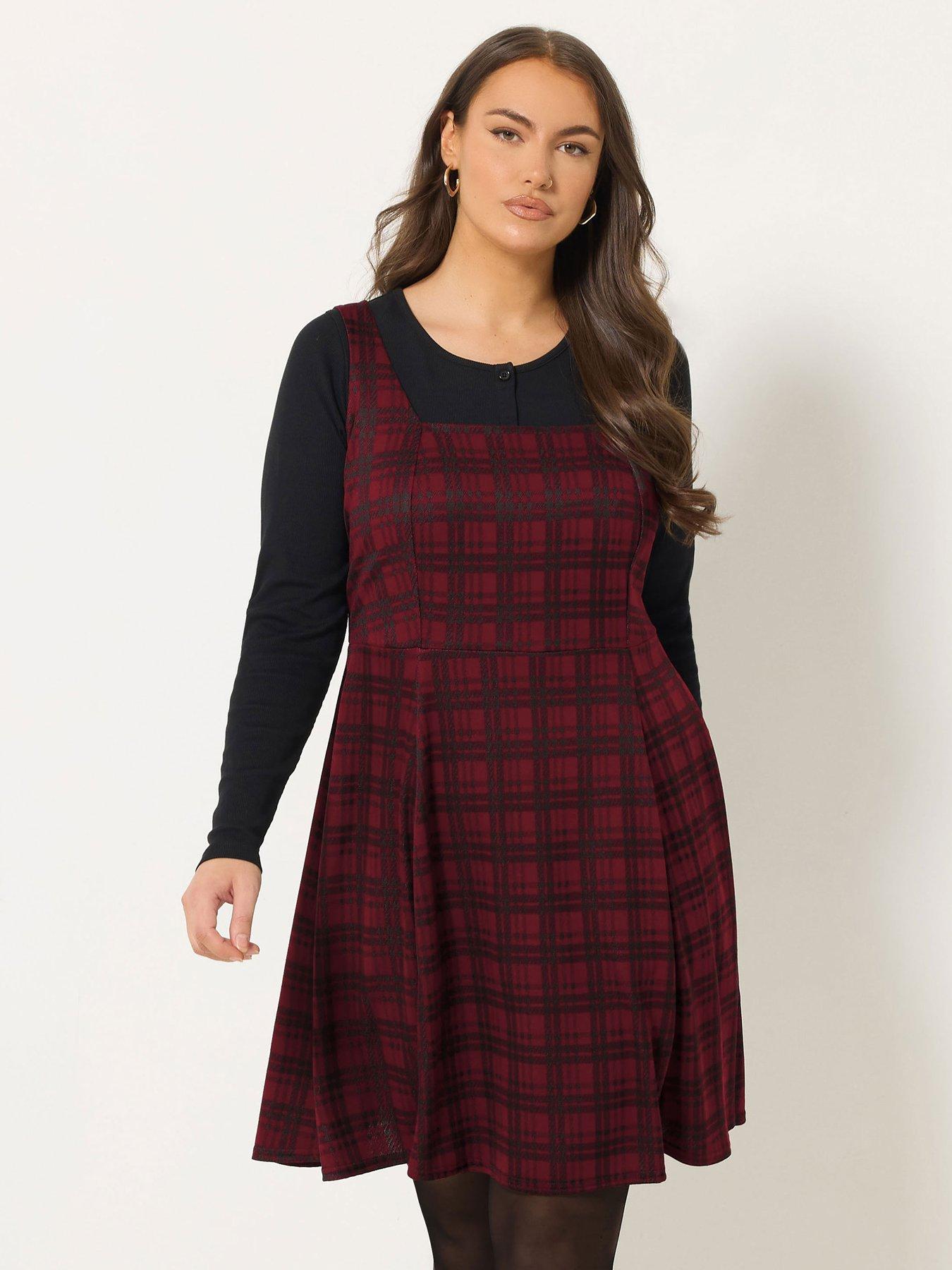 yours-curve-check-pinafore-dress-redfront