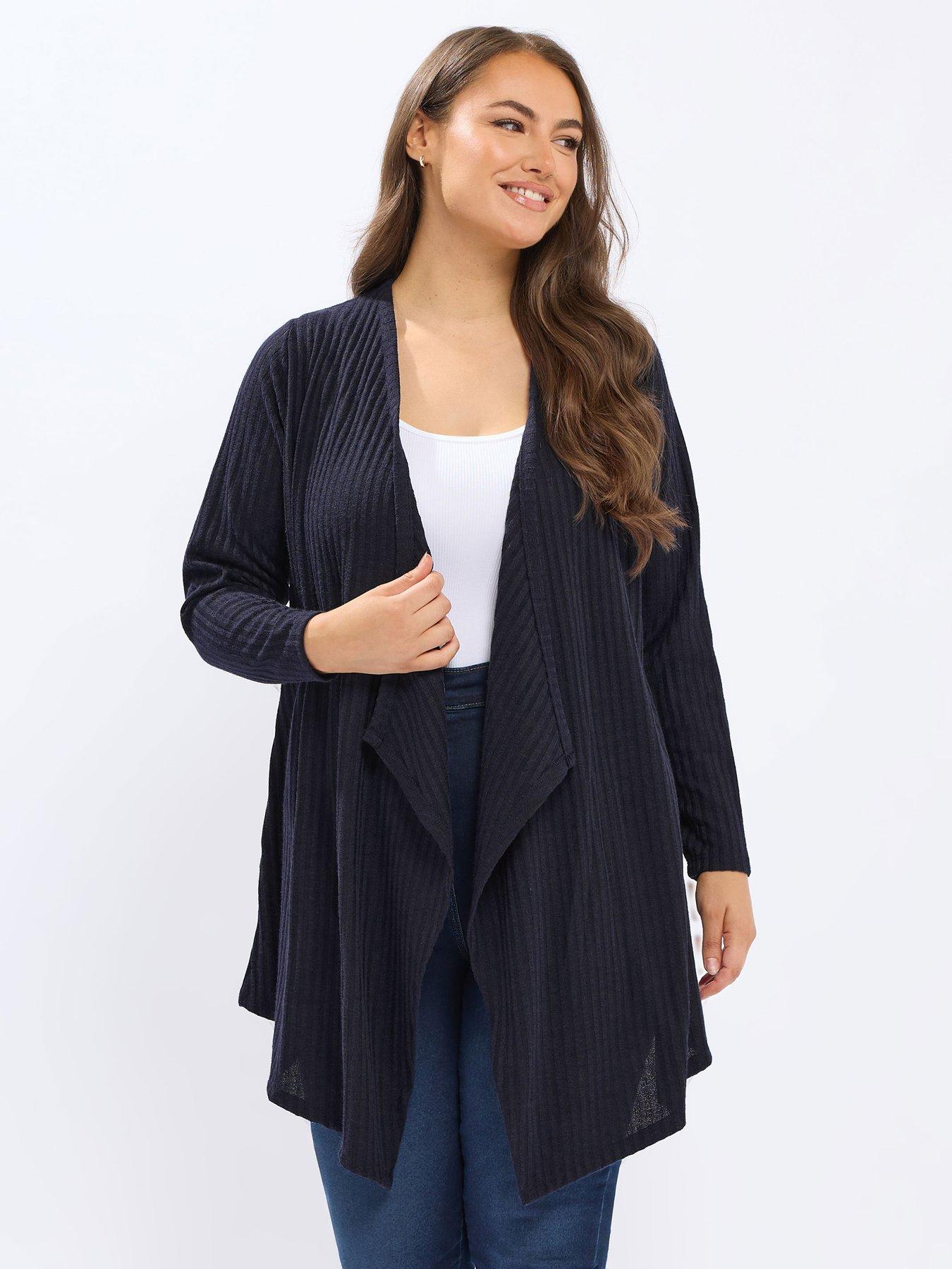 Image 1 of 4 of Yours Curve Waterfall Ribbed Cardigan Top - Blue