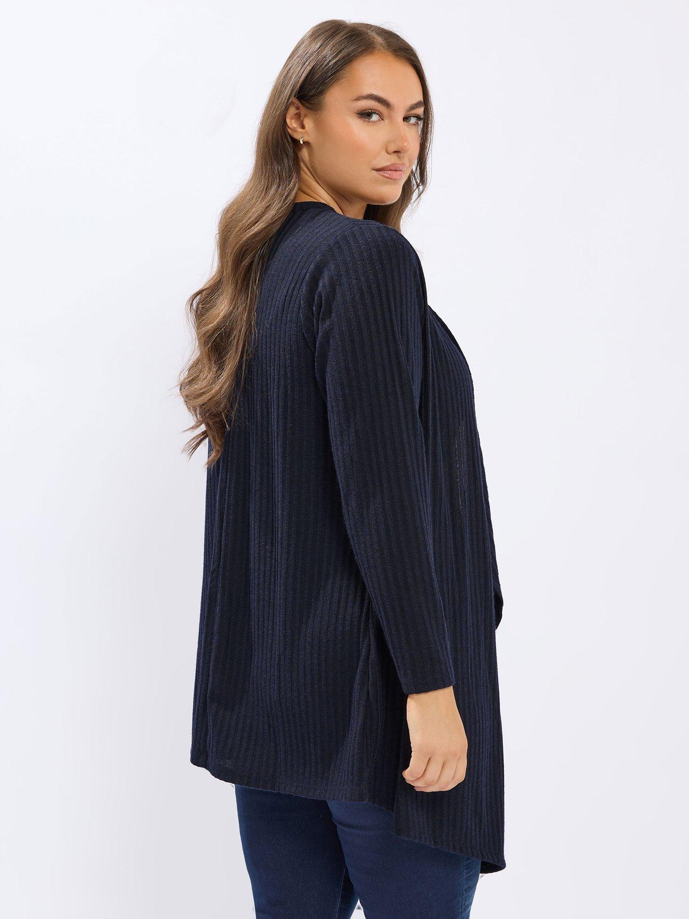 Image 2 of 4 of Yours Curve Waterfall Ribbed Cardigan Top - Blue