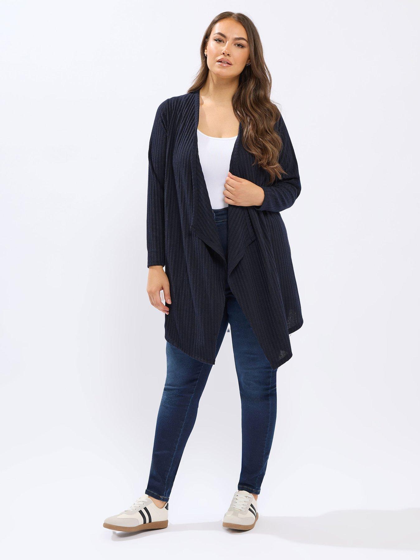 Image 3 of 4 of Yours Curve Waterfall Ribbed Cardigan Top - Blue