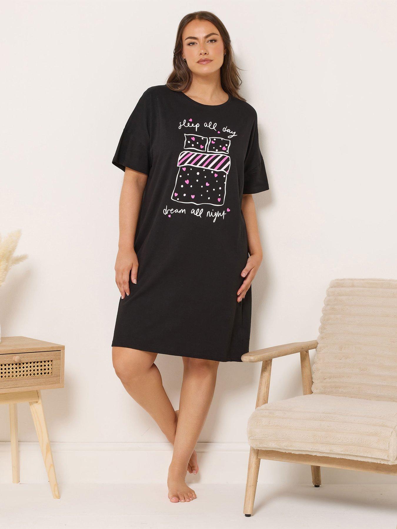 Image 1 of 4 of Yours Curve Sleep All Day Sleeptee Nightdress - Black