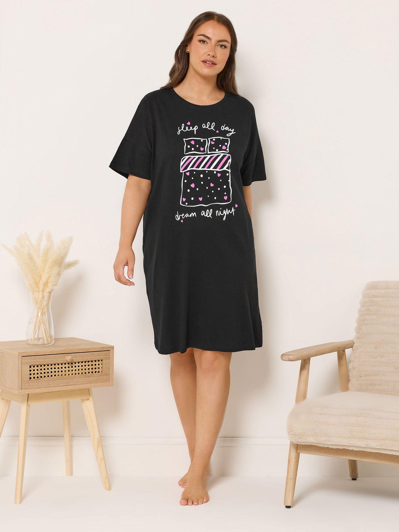 Image 3 of 4 of Yours Curve Sleep All Day Sleeptee Nightdress - Black