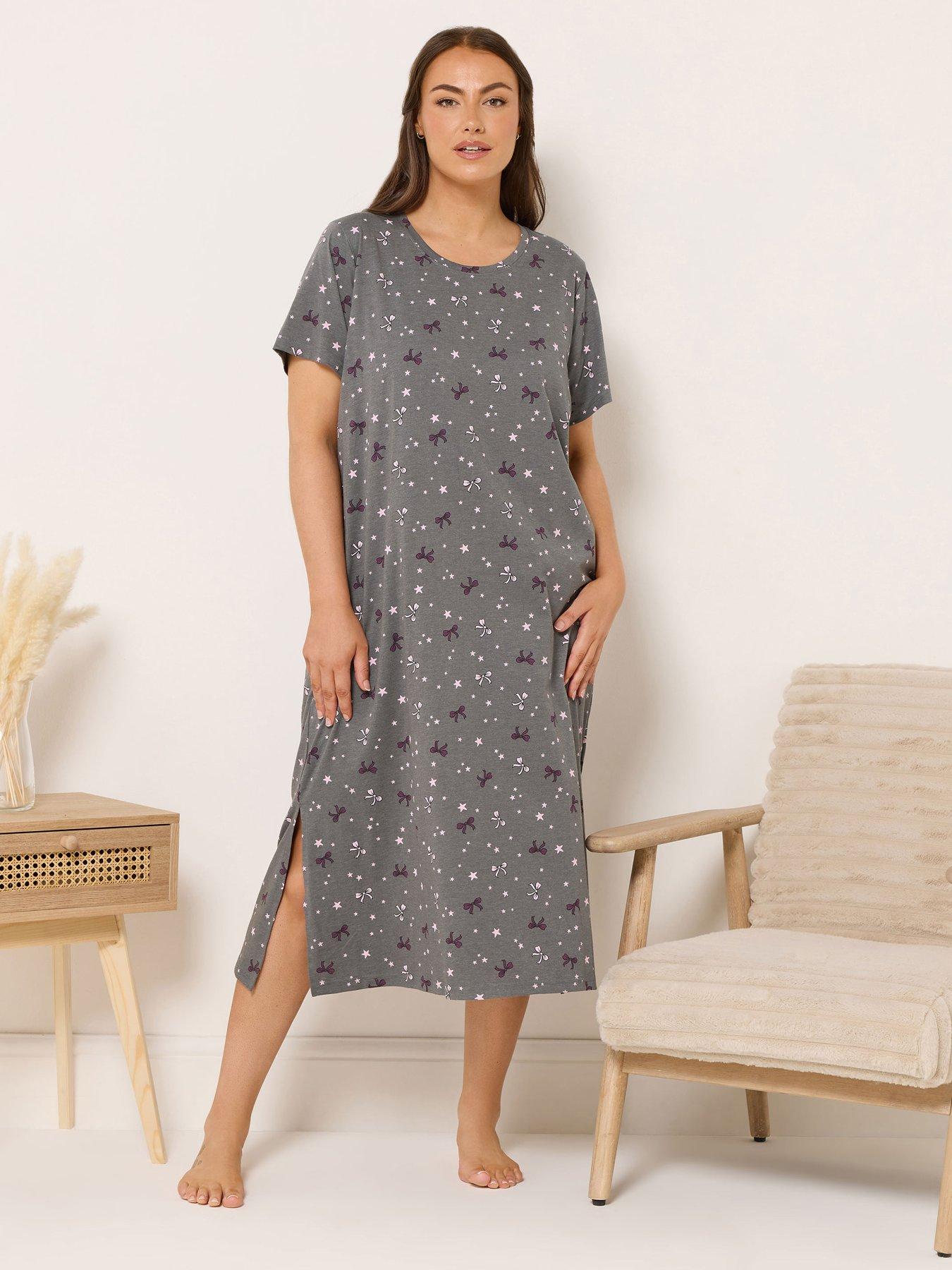 Yours Curve Pink Bows Midaxi Nightdress - Grey