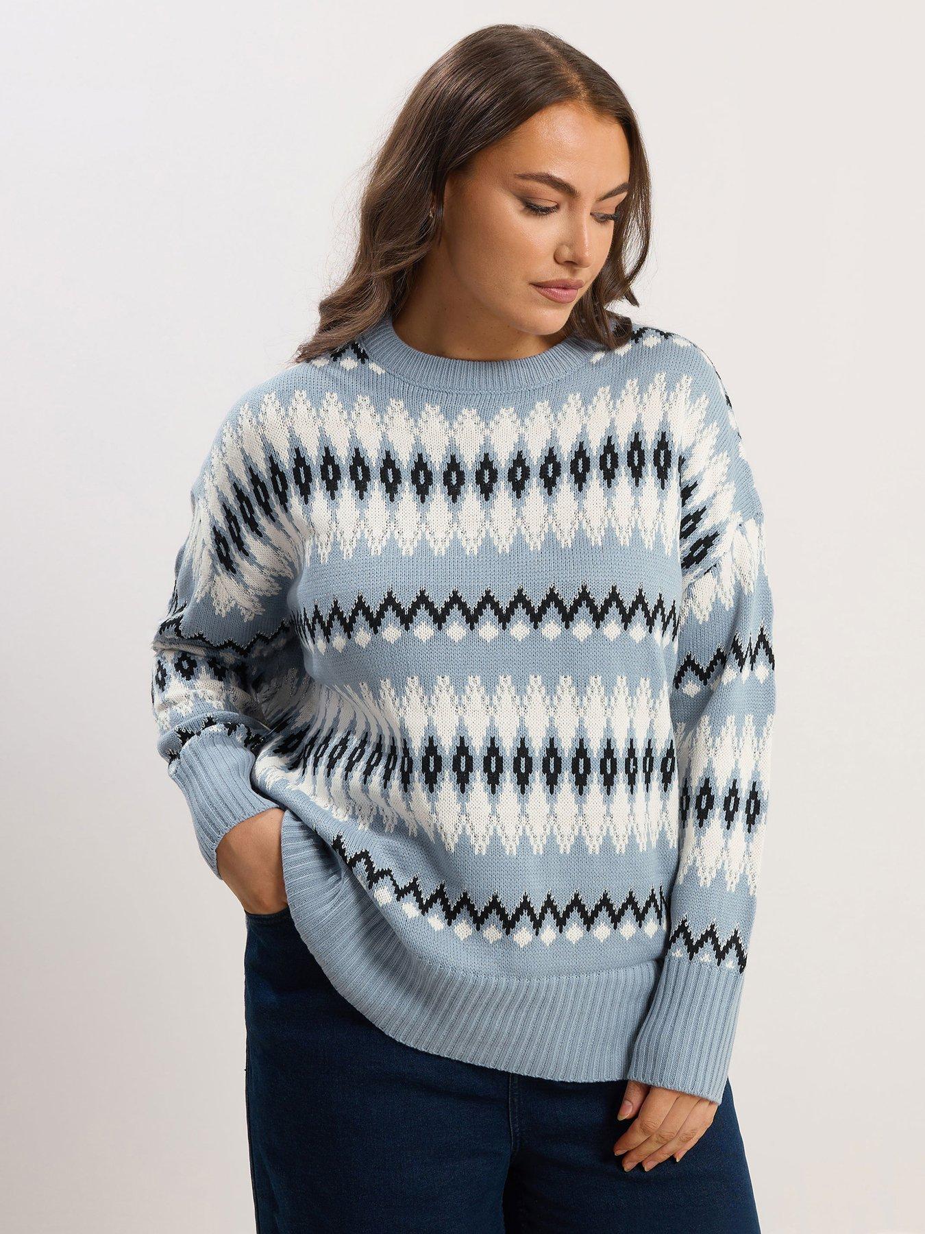 Yours Curve Fairisle Jumper - Blue