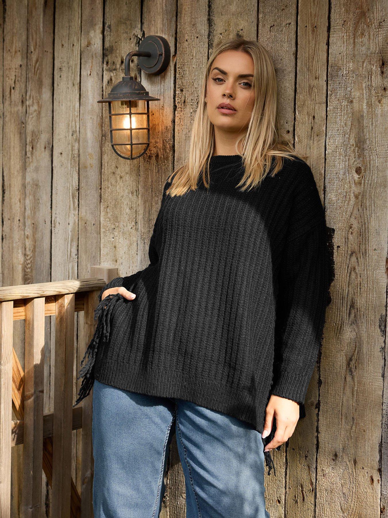 yours-curve-fringed-tunic-jumper-black