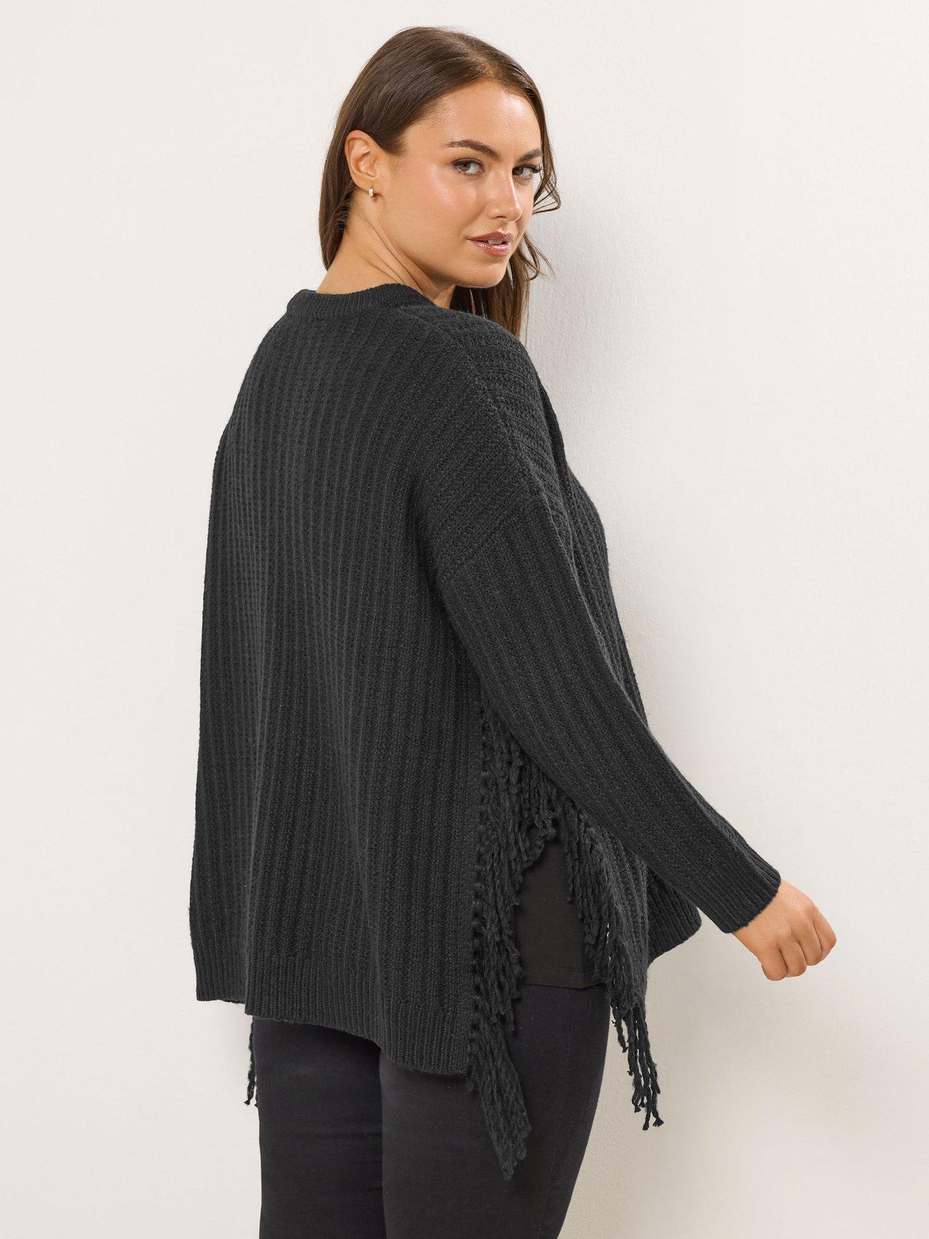 Image 2 of 4 of Yours Curve Fringed Tunic Jumper - Black