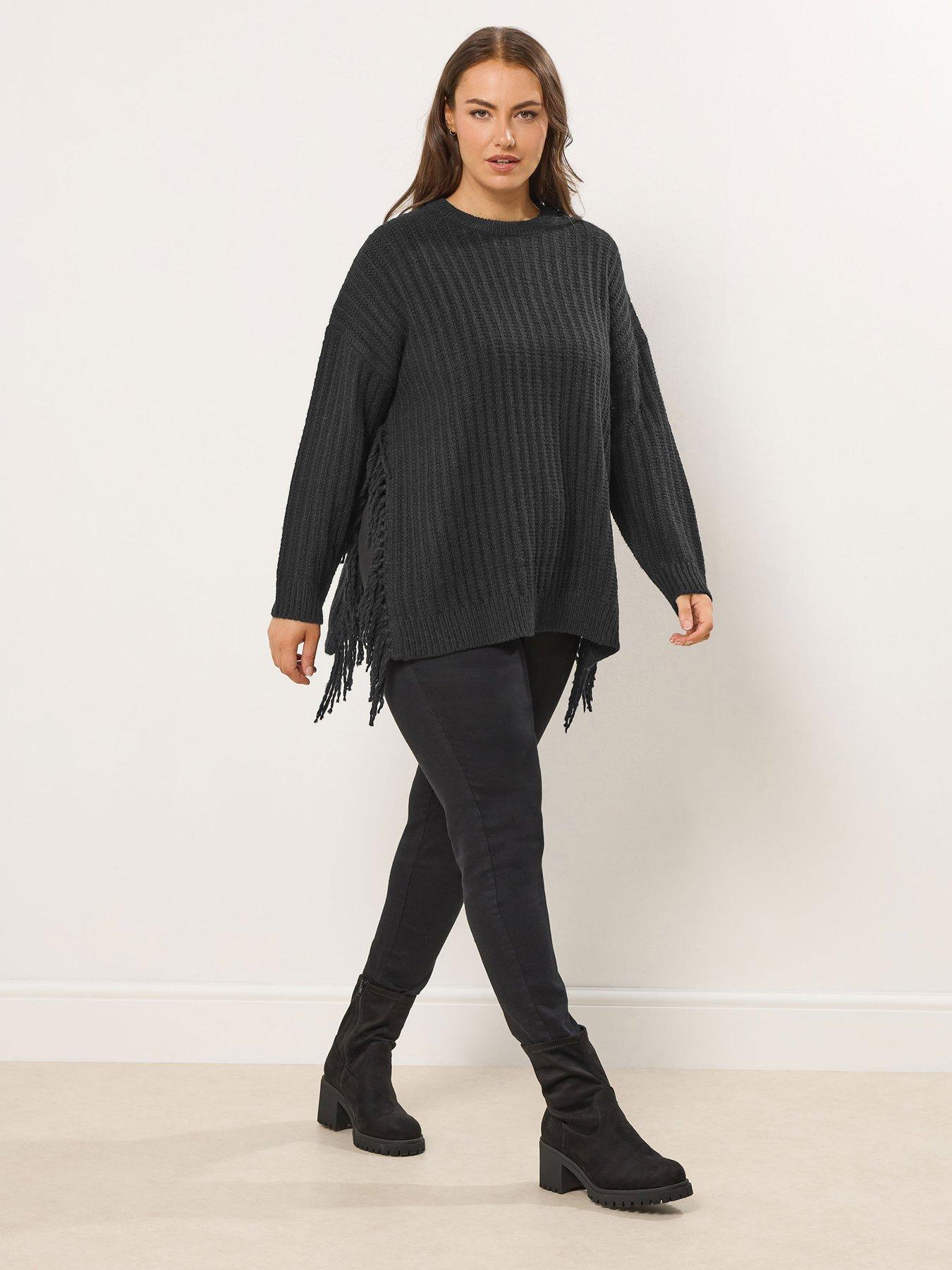 Image 3 of 4 of Yours Curve Fringed Tunic Jumper - Black