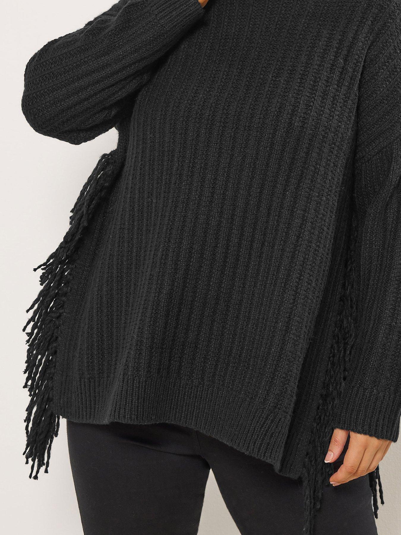 Image 4 of 4 of Yours Curve Fringed Tunic Jumper - Black