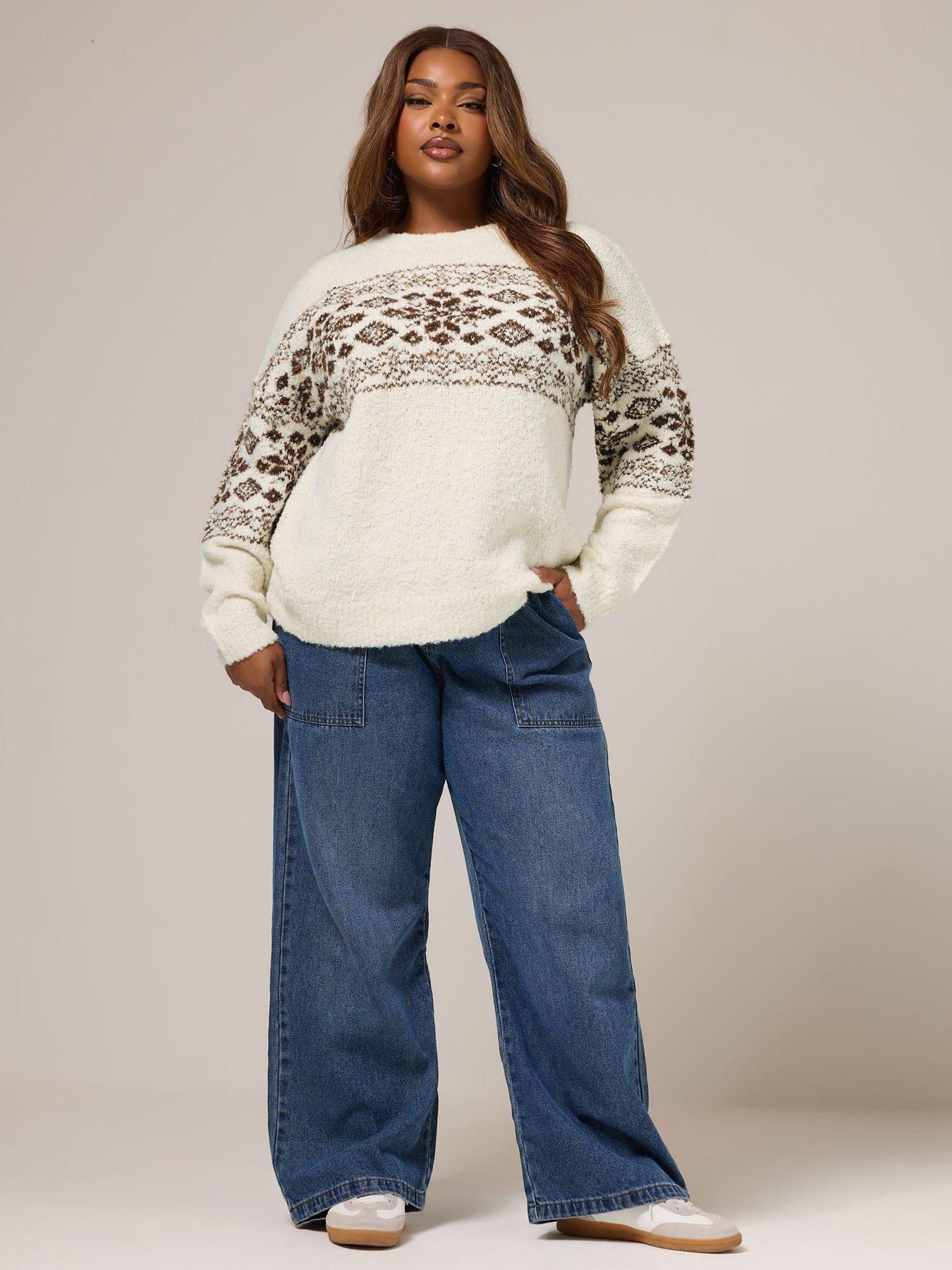 Image 3 of 4 of Yours Curve Fairisle Boucle Jumper - Ivory