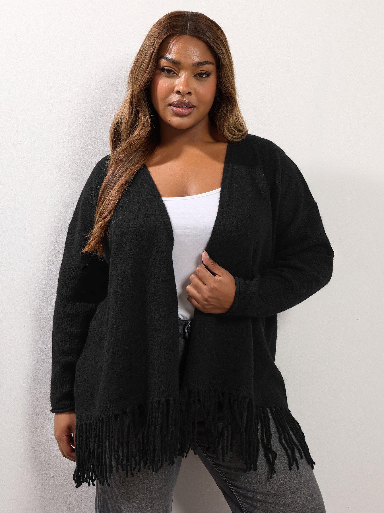 Yours Curve Fringe Hem Cardigan - Black