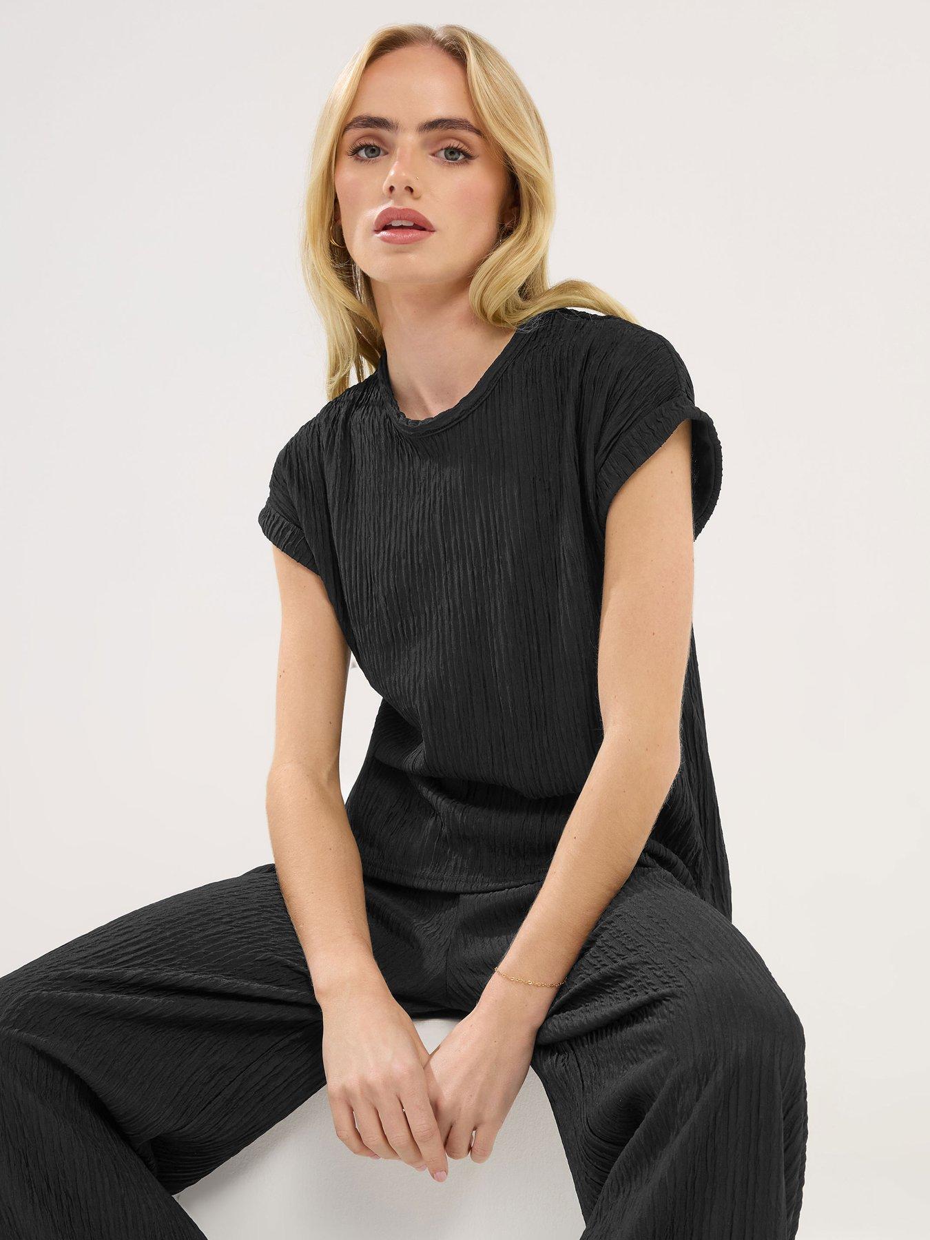 pixiegirl-petite-short-sleeve-textured-top-black