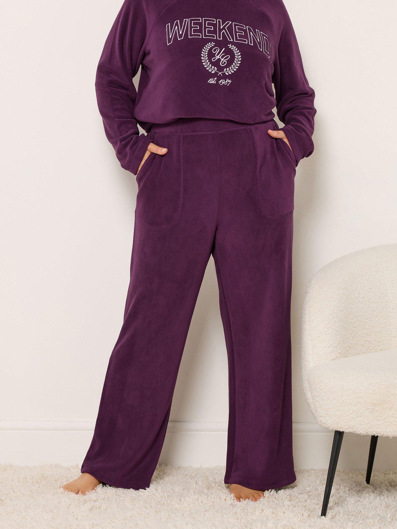 Yours Curve Fleece Lounge Trouser - Dark Red