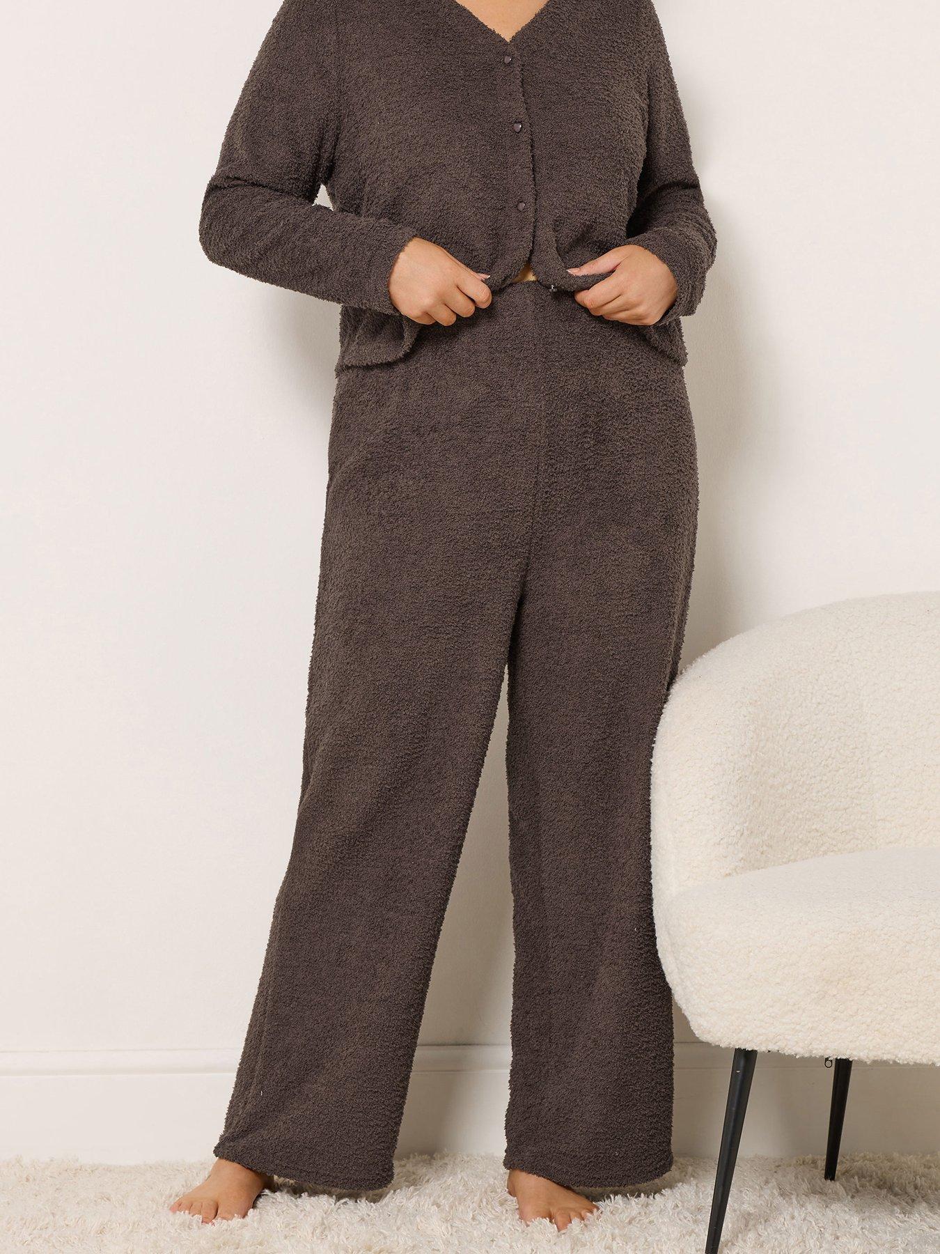 yours-curve-chenille-wide-leg-lounge-trouser-brown