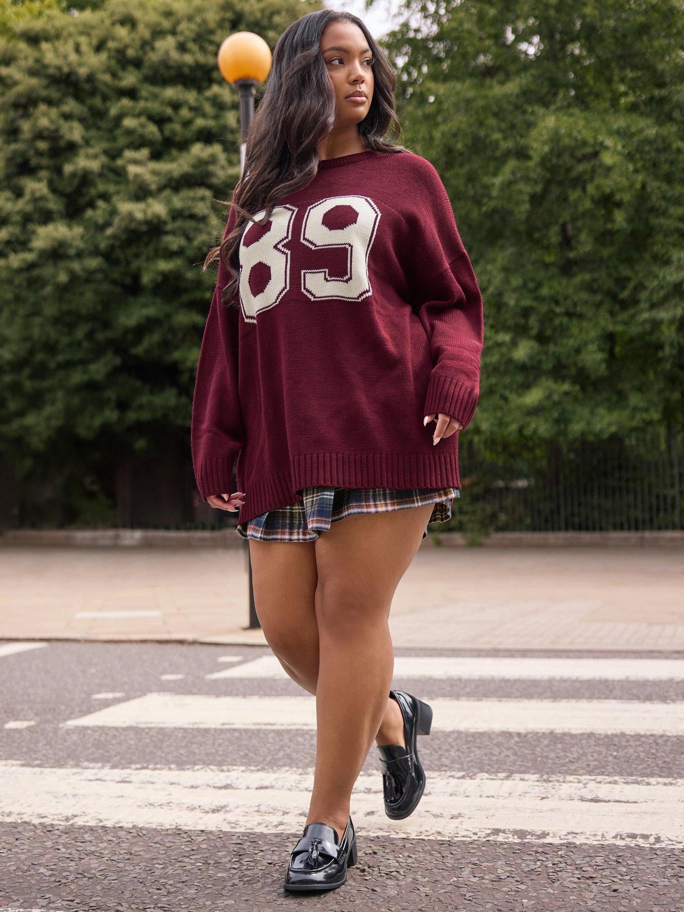 Yours Curve Varsity Slogan Jumper - Red