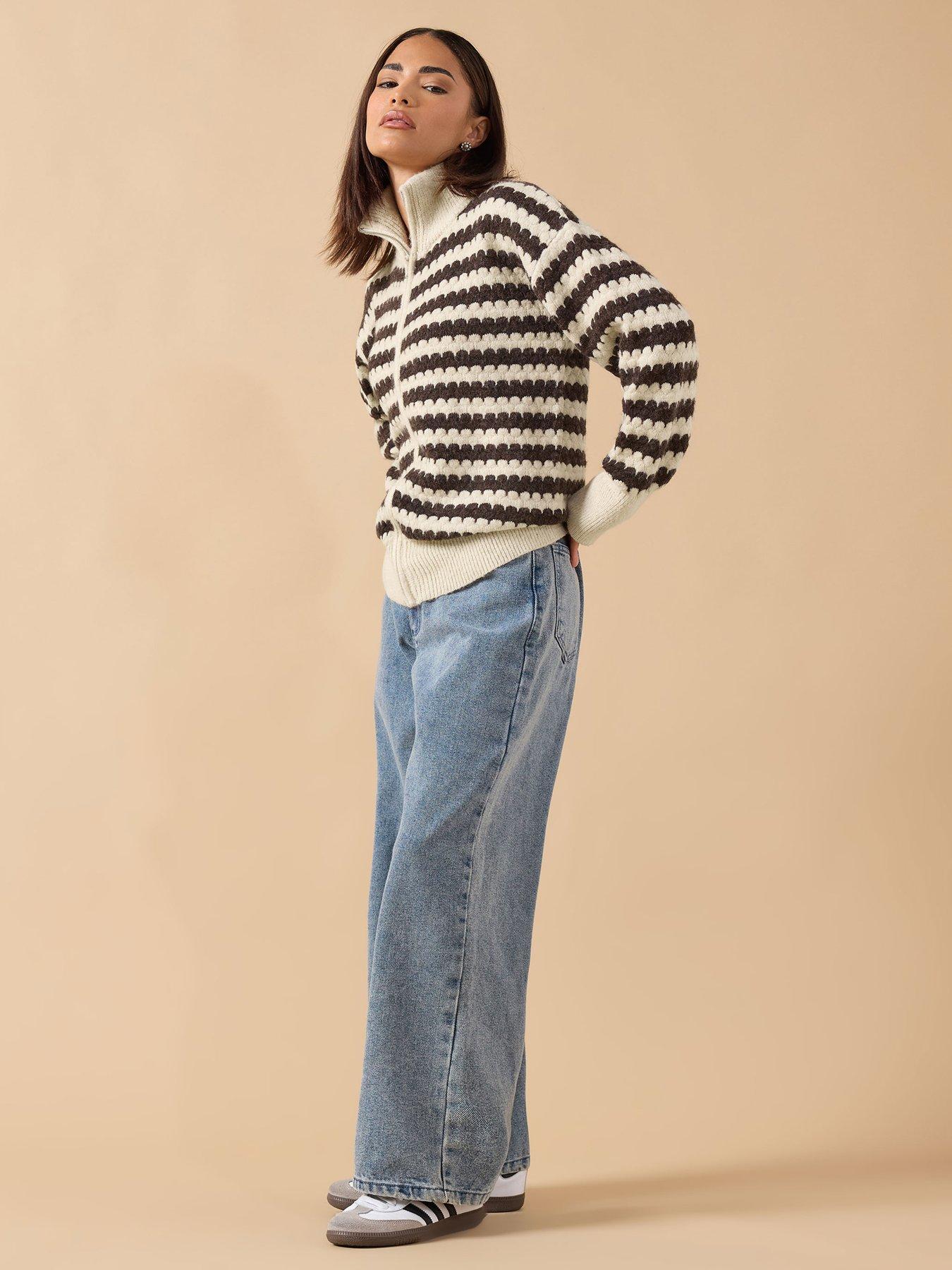 pixiegirl-petite-scallop-stripe-zip-bomber-cardigan-brownback