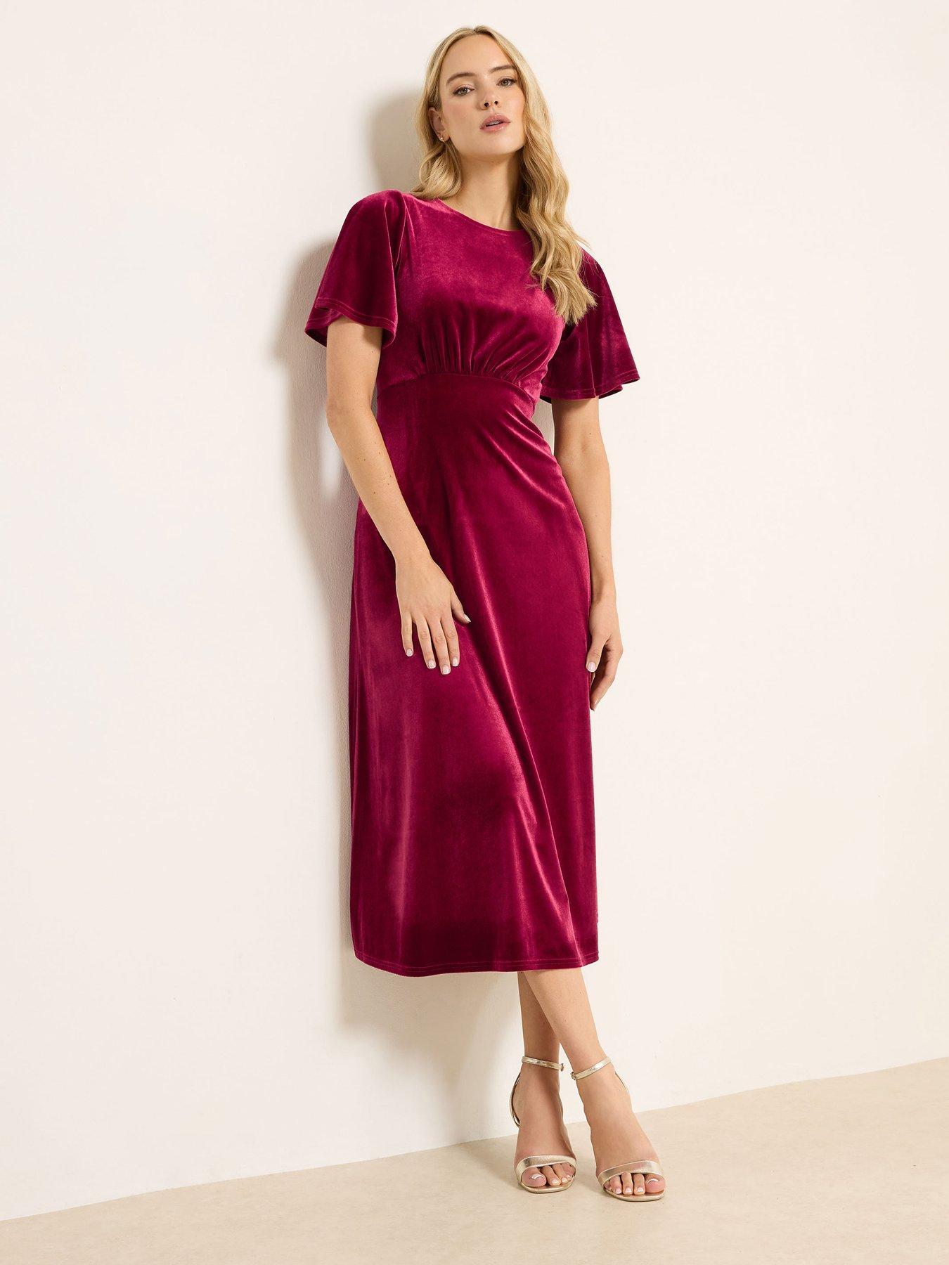 long-tall-sally-angel-sleeve-velour-midi-dress-redfront