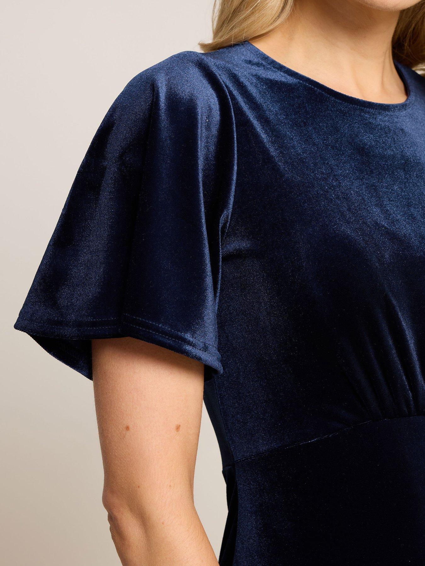 long-tall-sally-tall-angel-sleeve-velour-midi-dress-blueoutfit