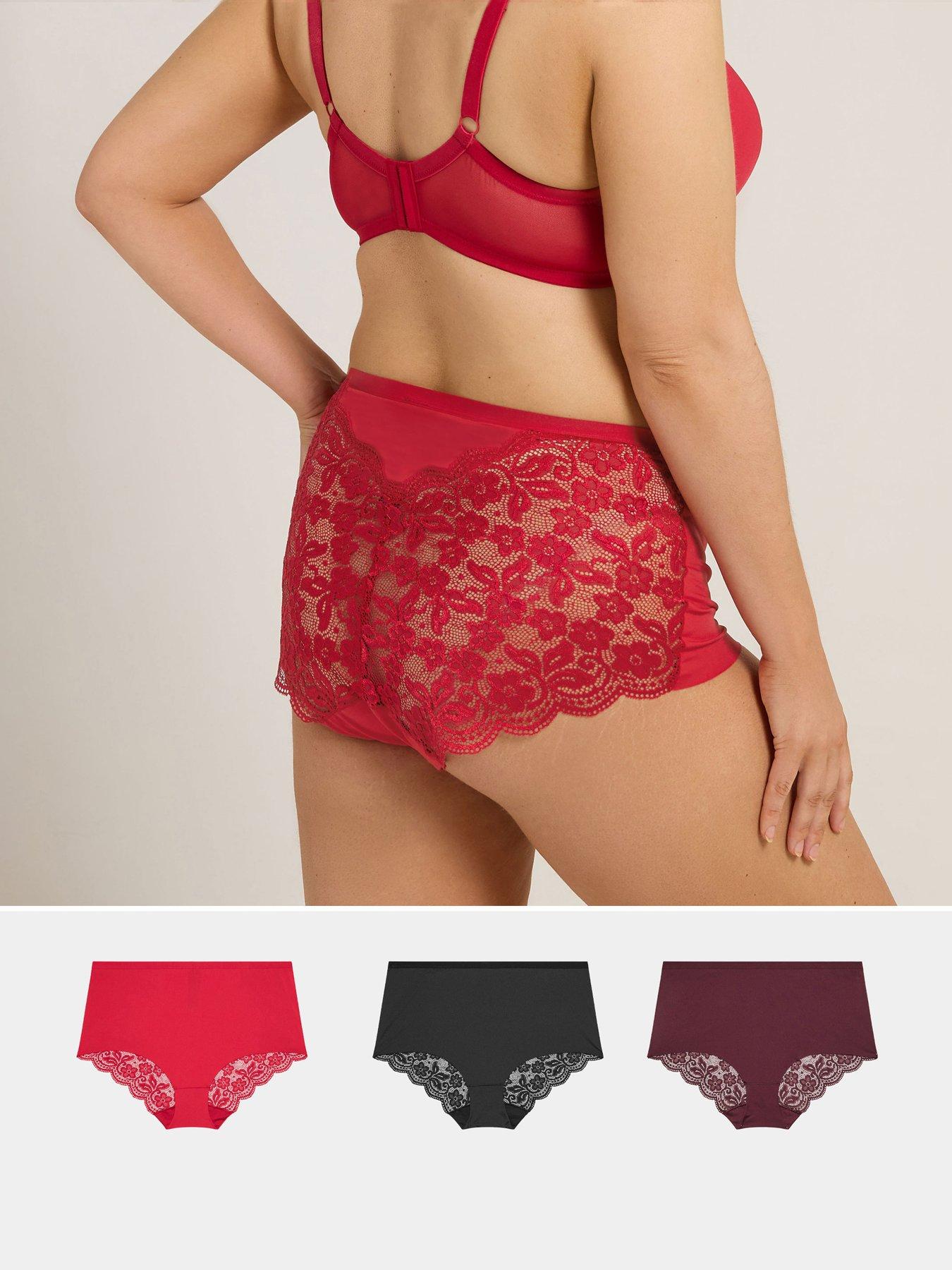 Yours Curve 3 Pack Lace Back High Waist Knickers - Purple