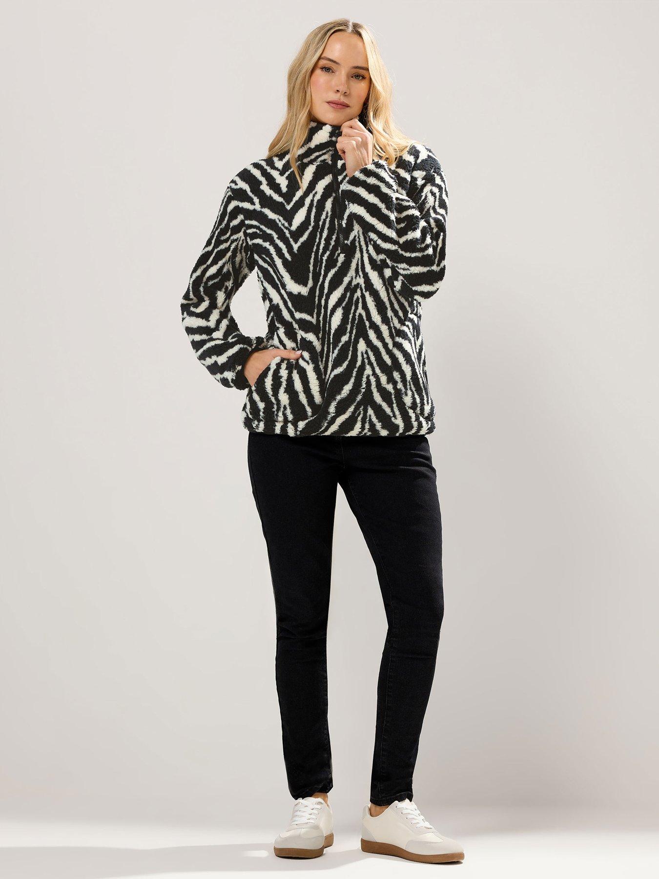 Image 3 of 4 of Long Tall Sally Zebra Print Half Zip Fleece - Black