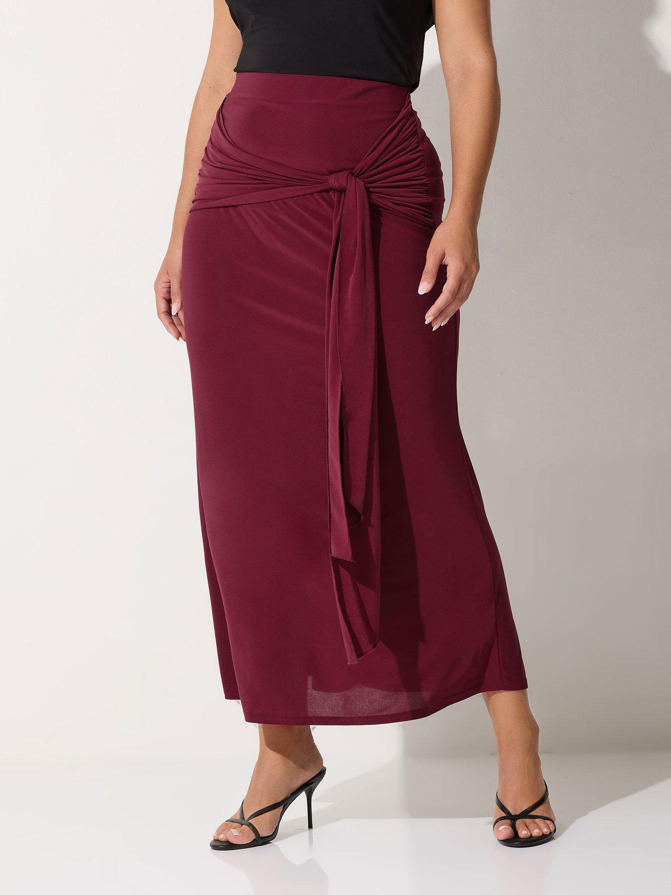 Yours Curve Tie Maxi Skirt - Red