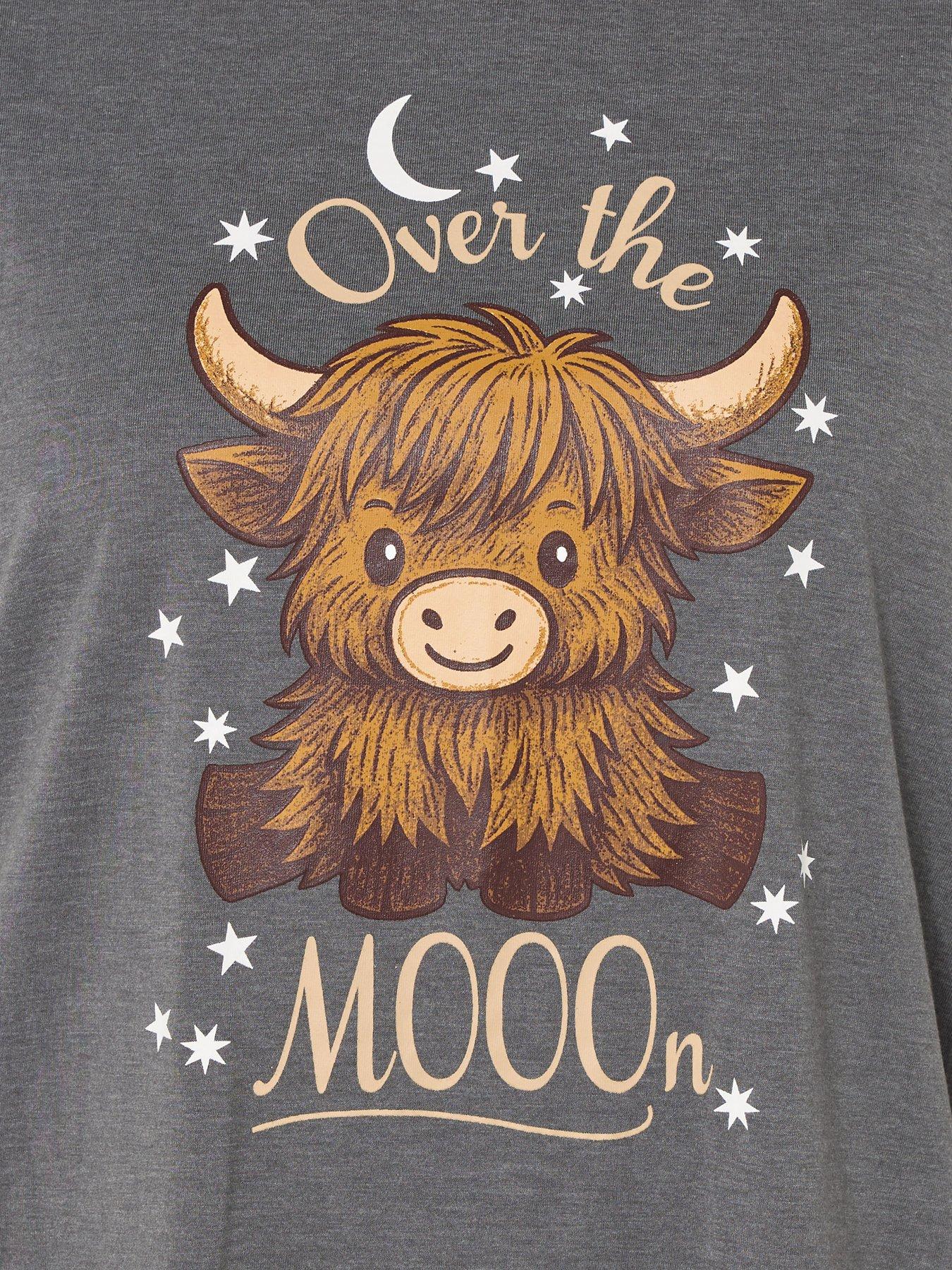 Image 4 of 4 of Yours Curve Highland Cow Sleeptee Nightdress - Grey