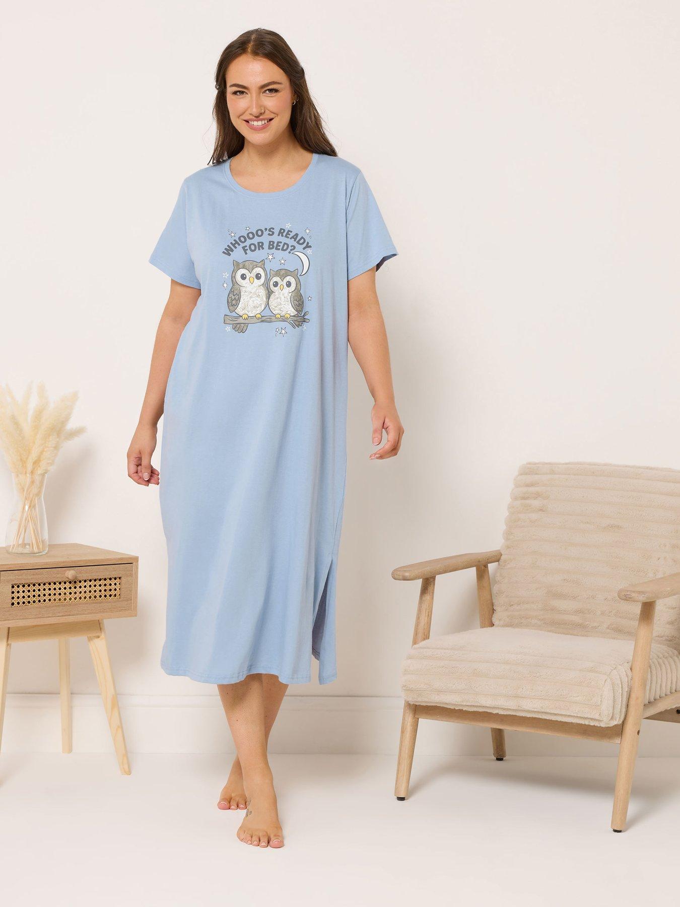 Yours Curve Ready For Bed Owl Nightdress - Blue