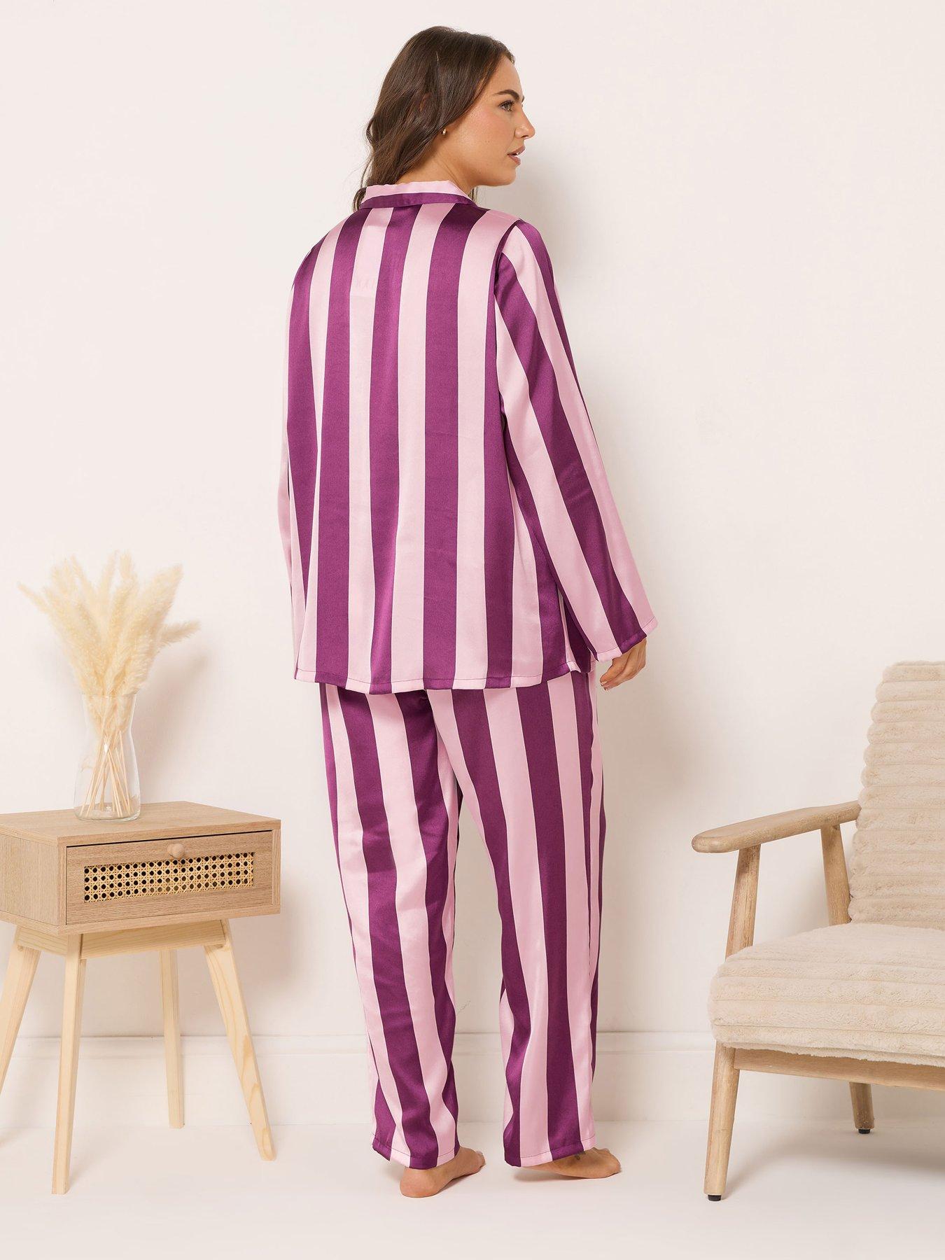 yours-curve-wide-stripe-satin-pj-set-redstillFront