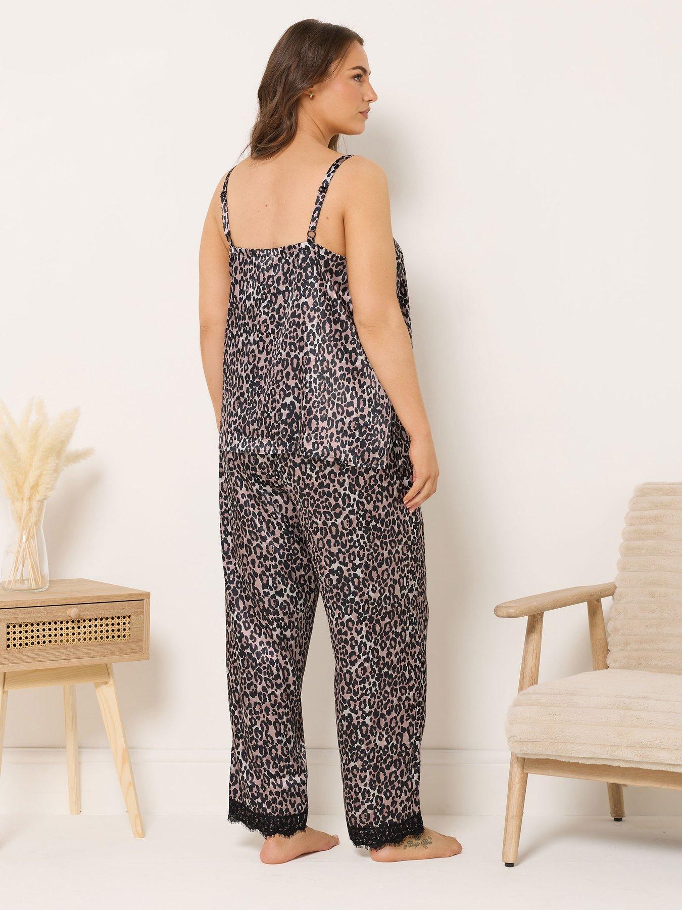 Image 2 of 4 of Yours Curve Animal Satin Lace Cami Pj Set - Animal Print