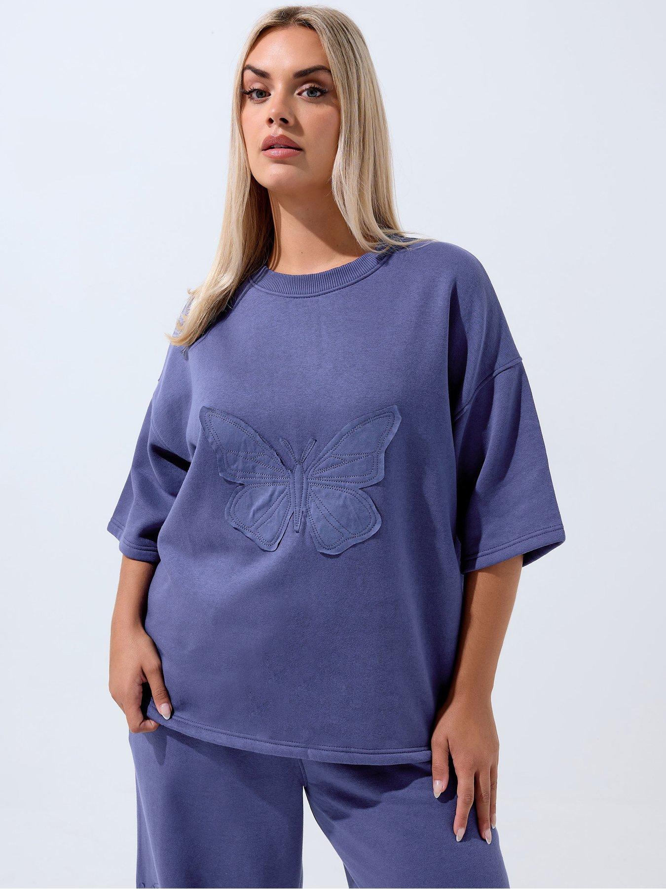 Yours Curve Butterfly Sweat Top - Purple