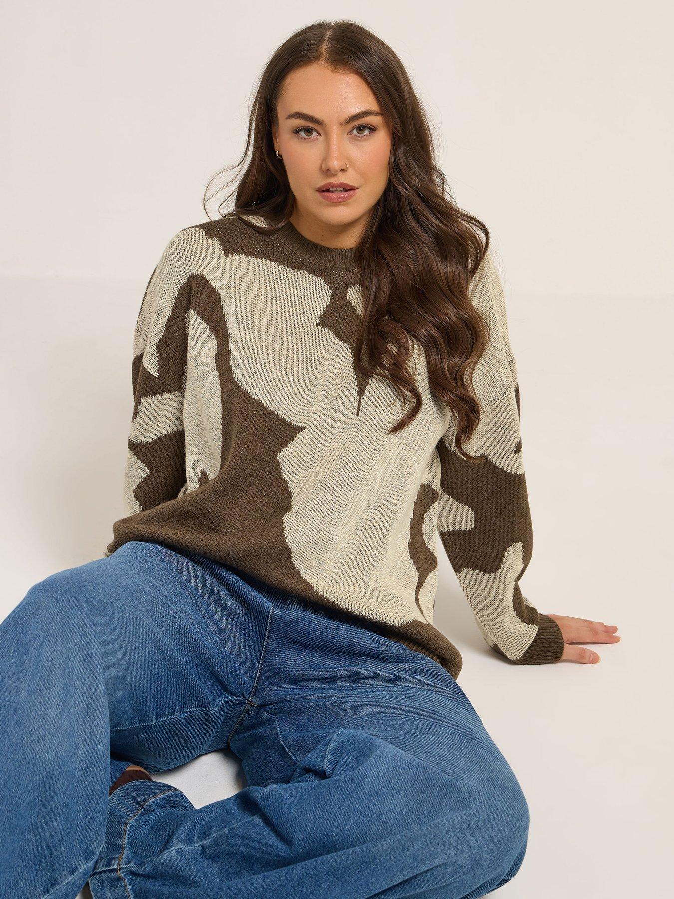 yours-curve-blurred-floral-jumper-brown