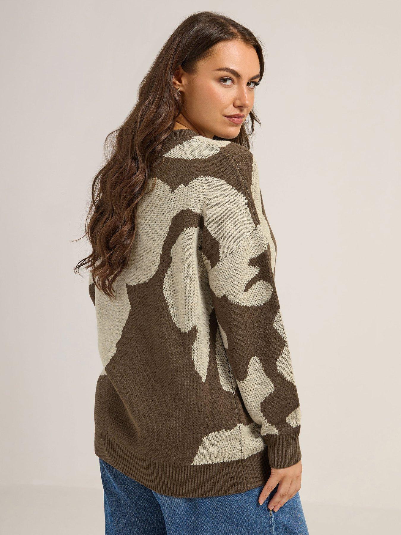 yours-curve-blurred-floral-jumper-brownstillFront