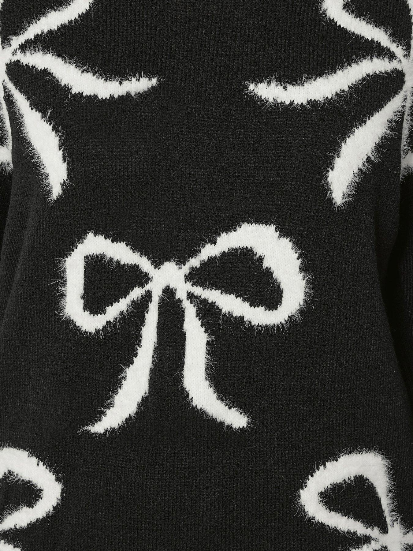 yours-curve-fluffy-bow-jumper-blackoutfit