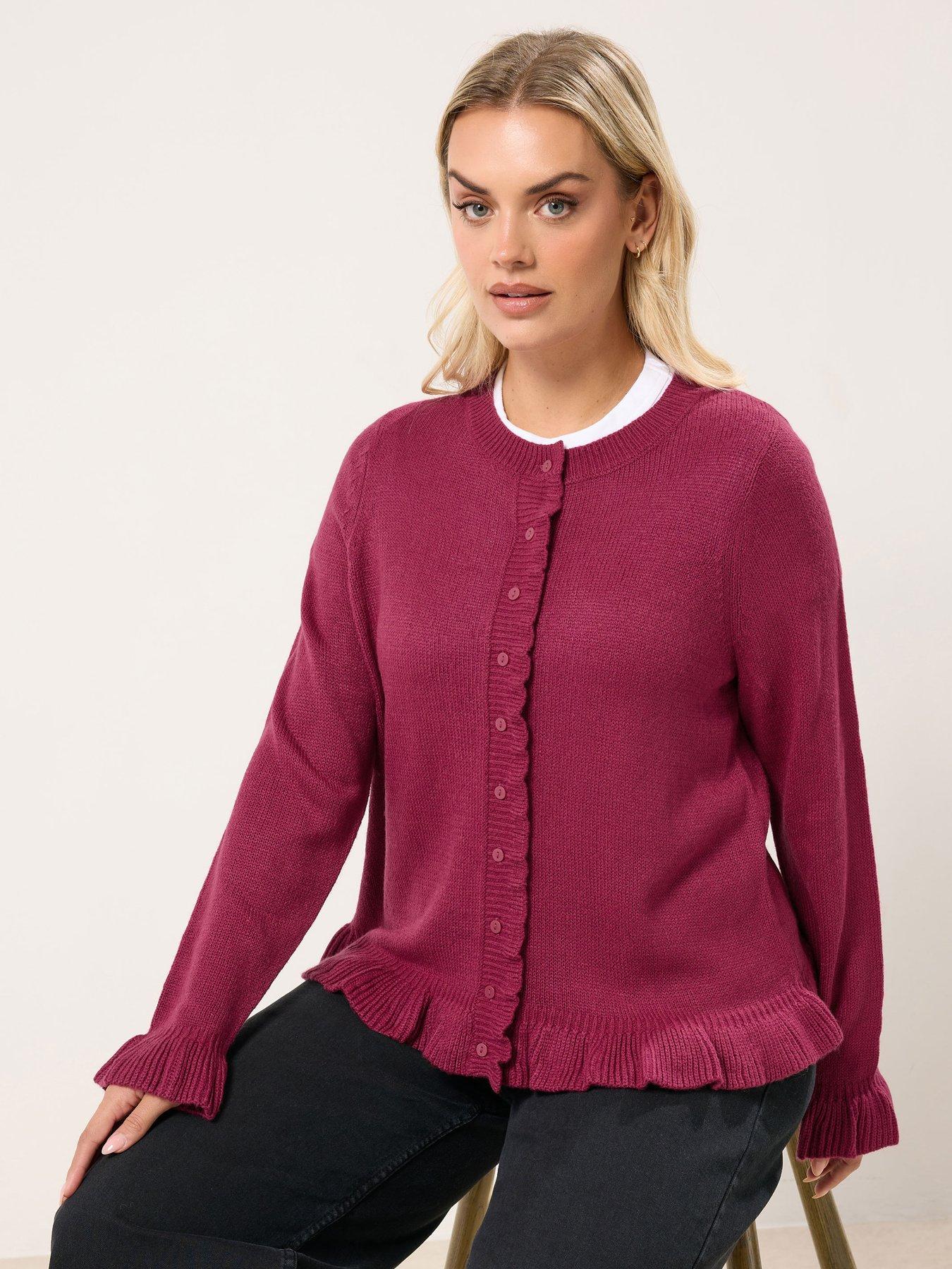 Yours Curve Frill Edge Cardigan - Red