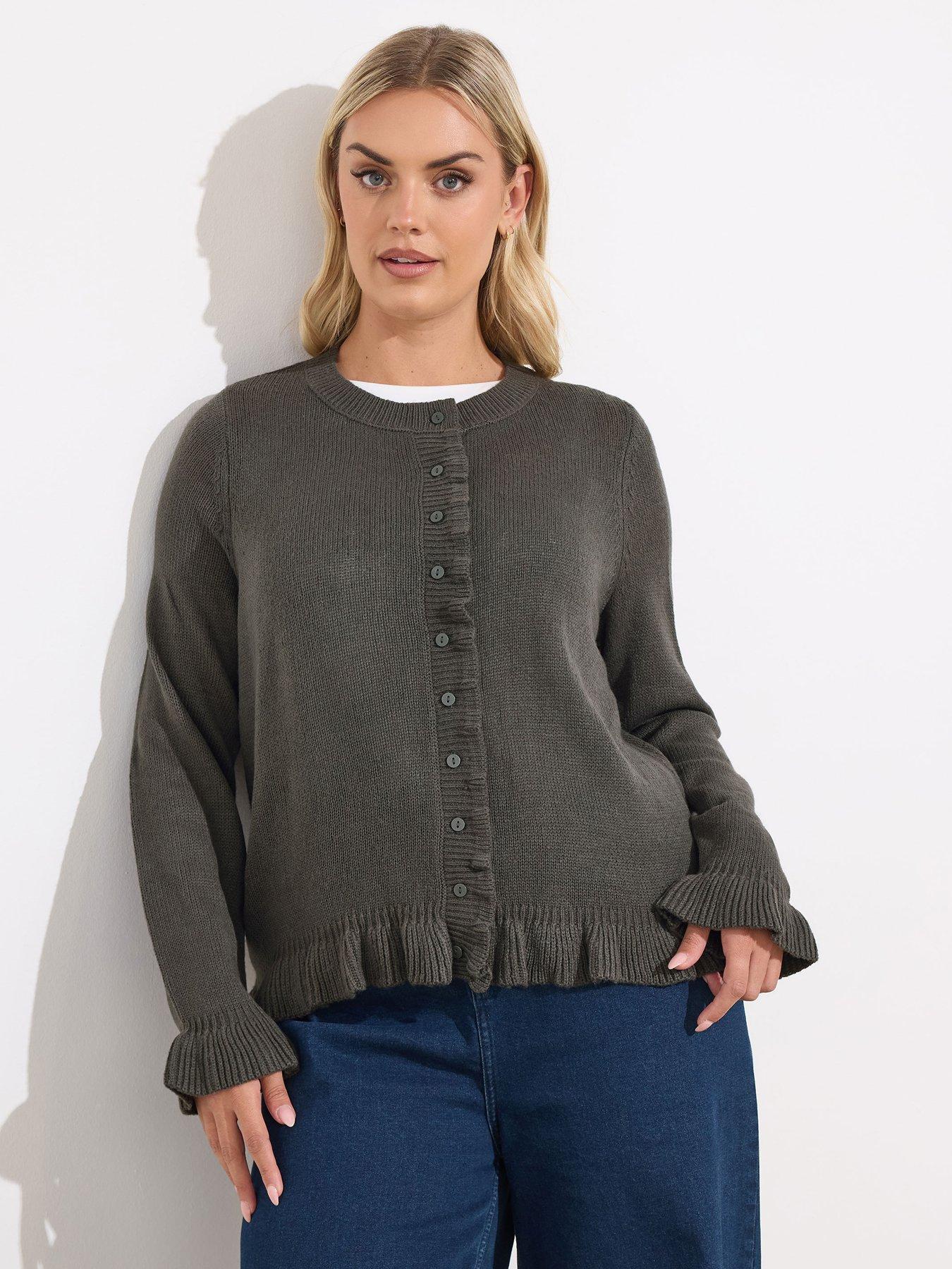Image 1 of 4 of Yours Curve Frill Edge Cardigan - Grey