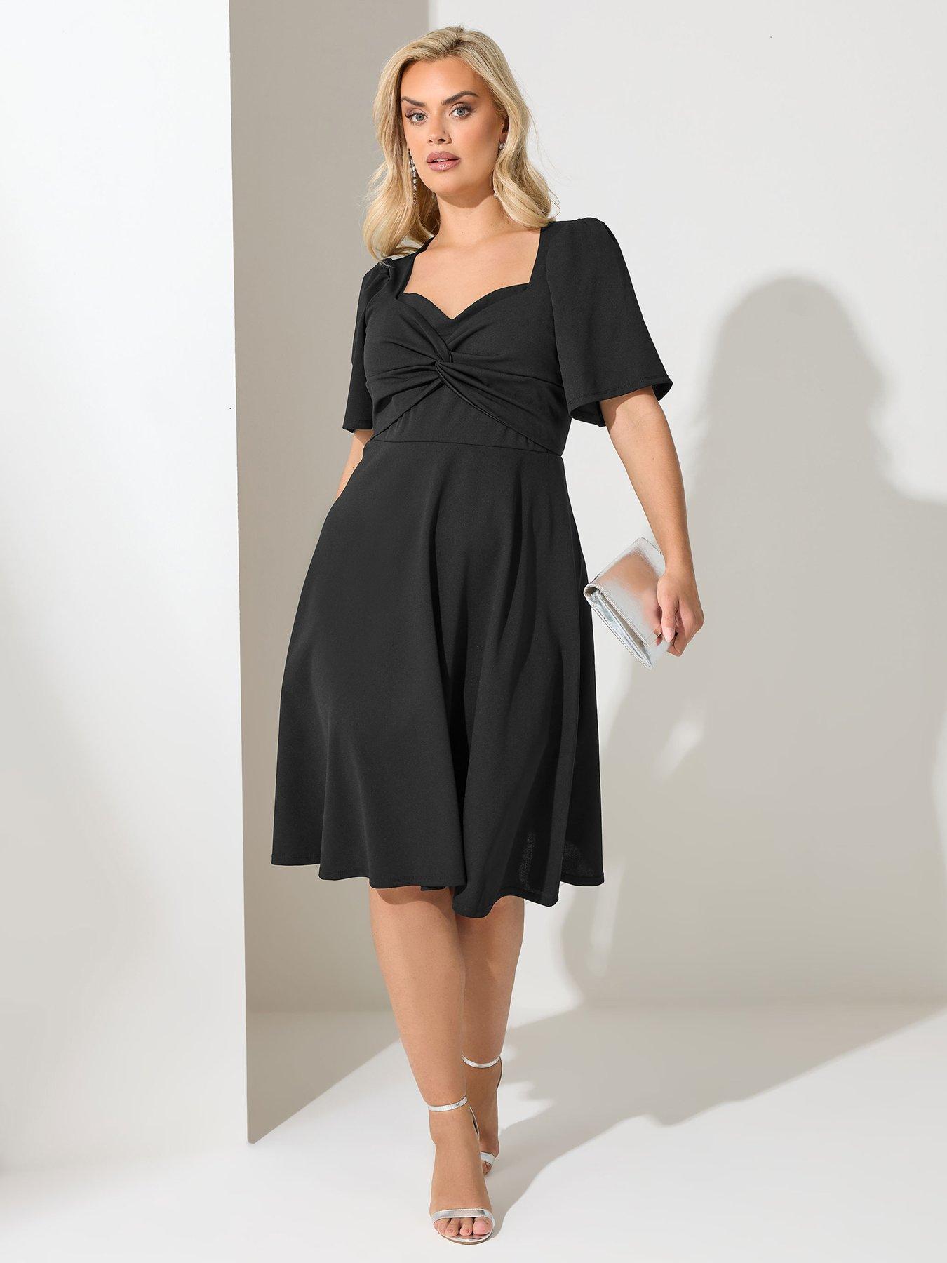 Image 1 of 4 of Yours Curve Knot Skater Dress - Black