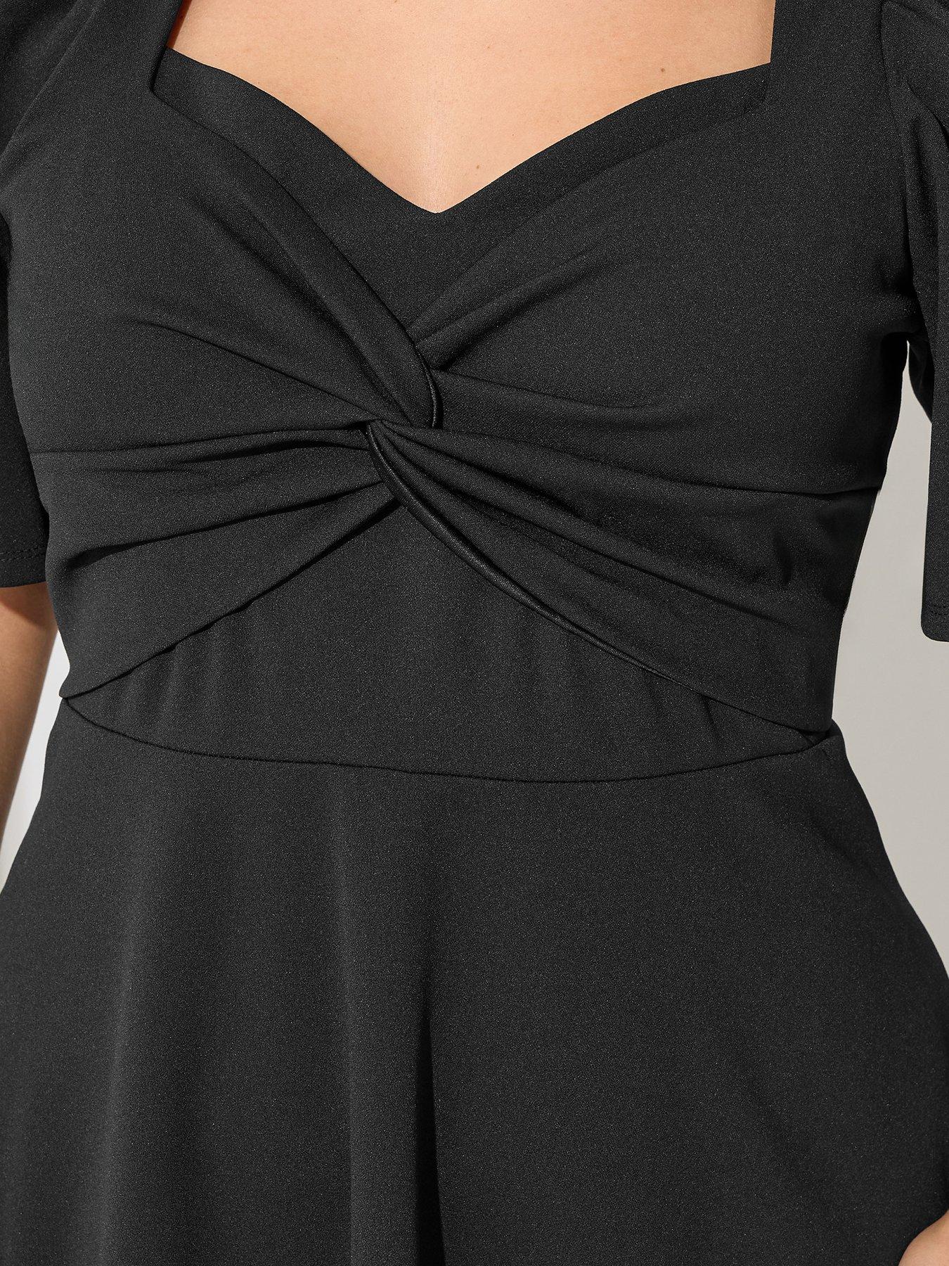 Image 4 of 4 of Yours Curve Knot Skater Dress - Black