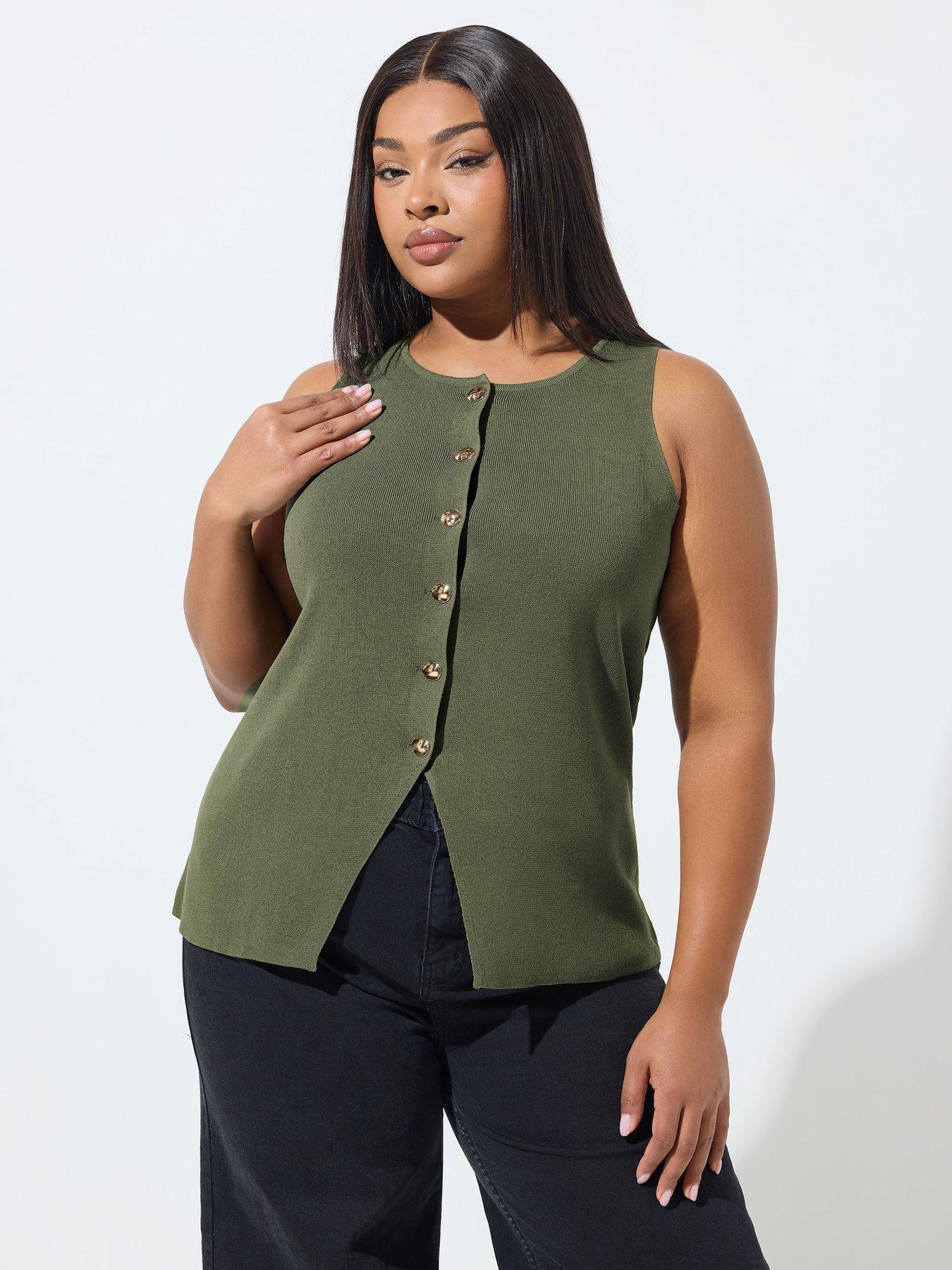 Yours Curve Knitted Waistcoat - Green