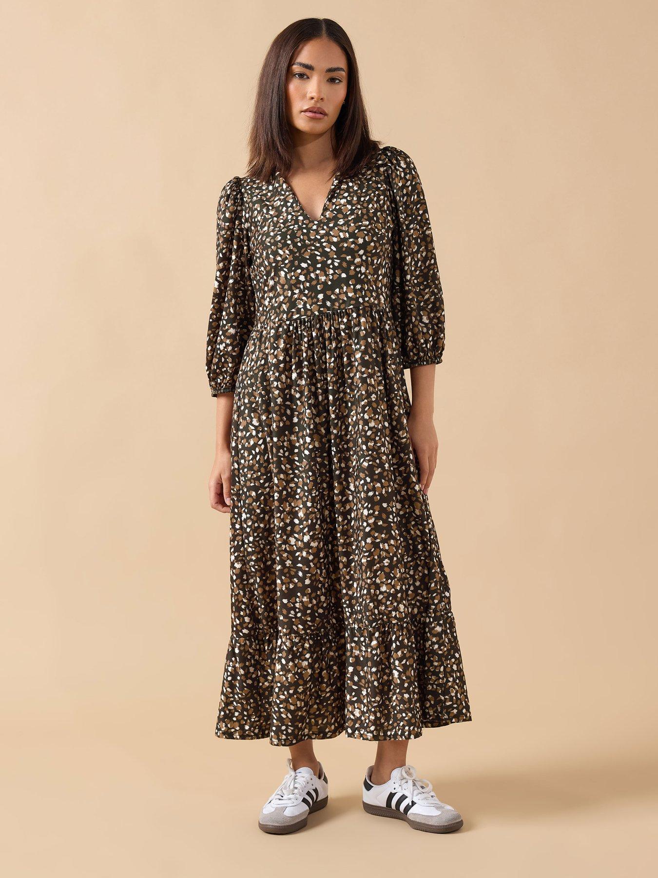 pixiegirl-petite-animal-print-midi-dress-brown