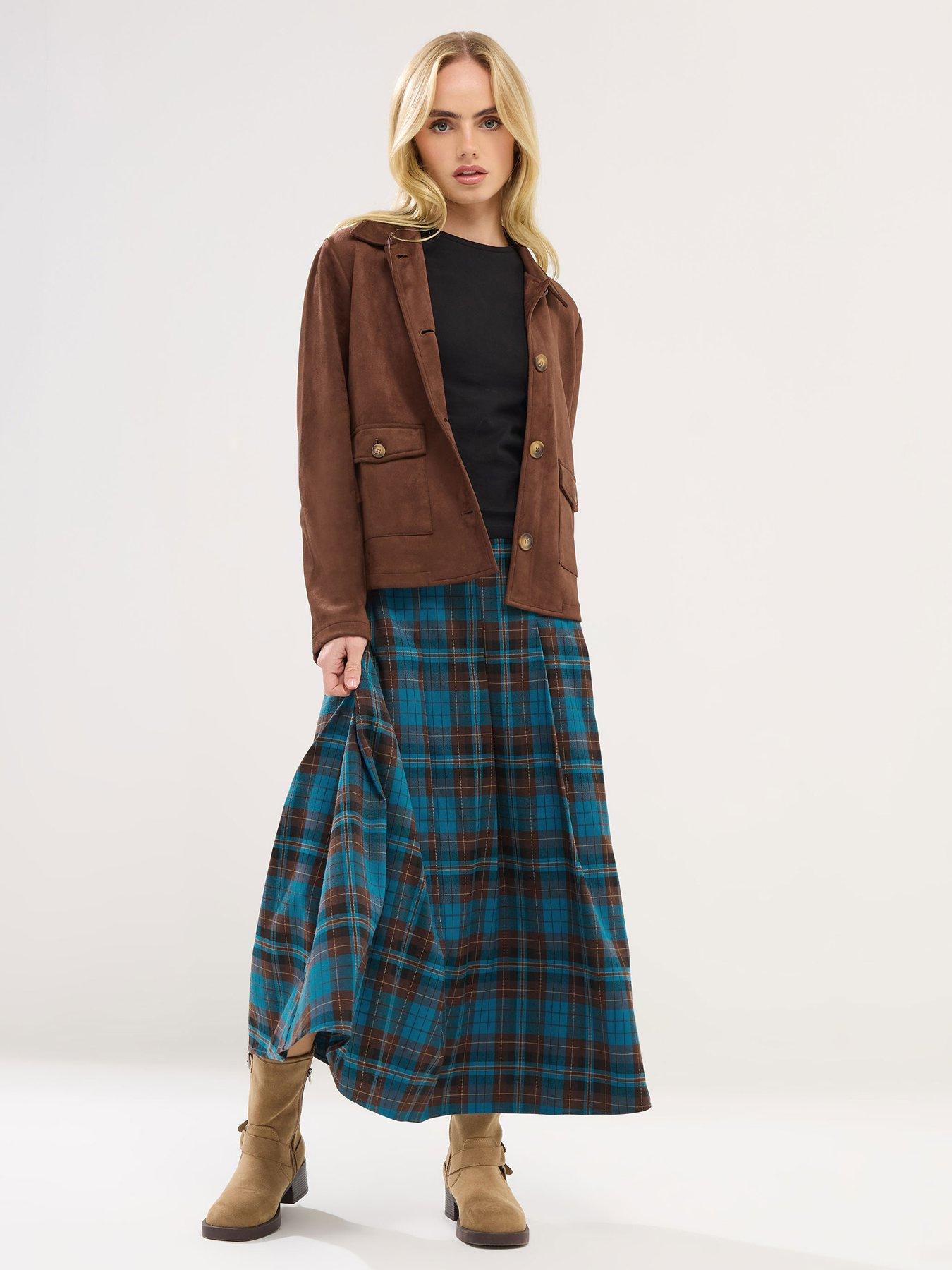 PixieGirl Petite Buckle Midi Skirt - Check Print