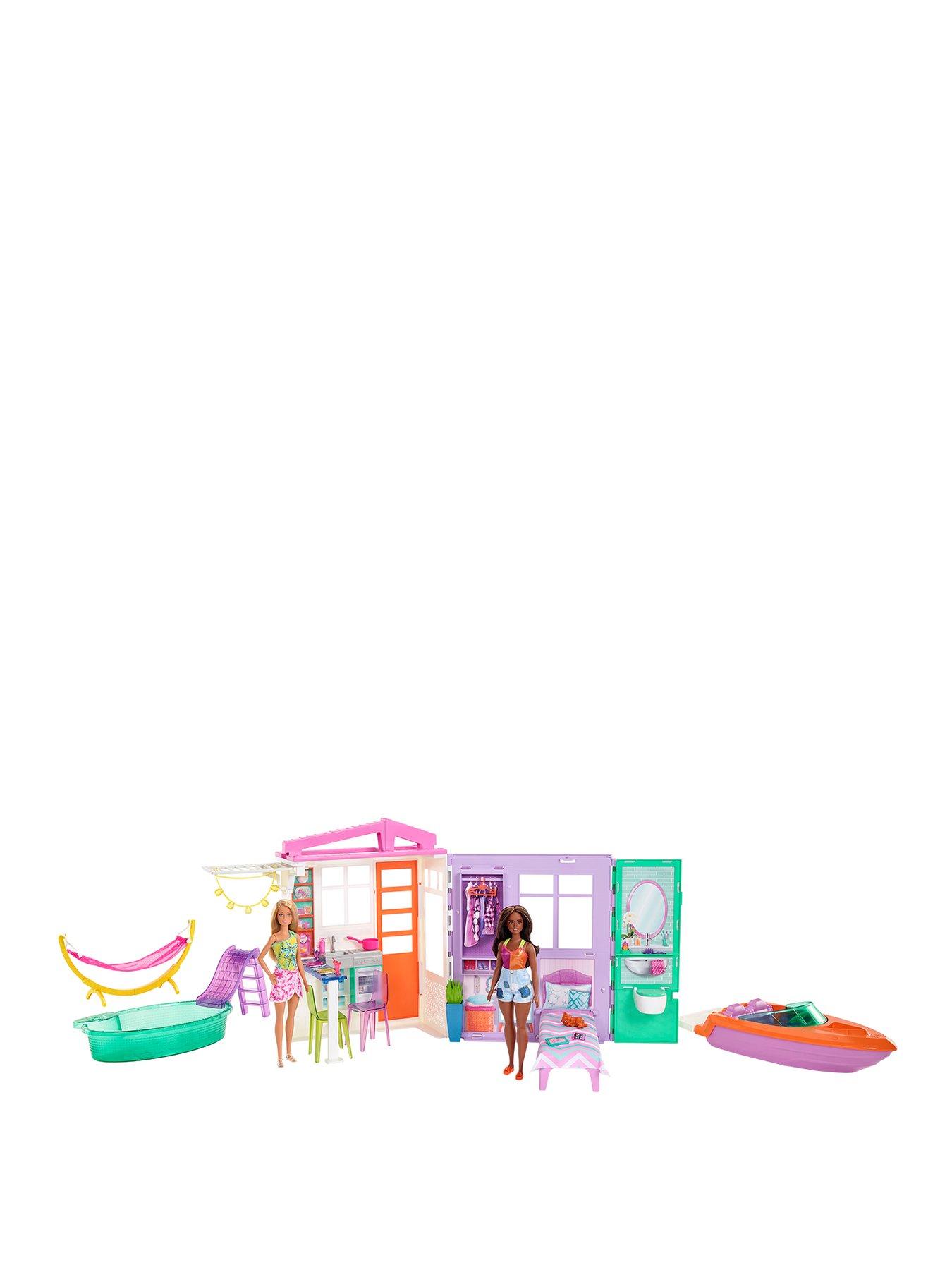 Barbie Barbie Pink Passport Doll, Playset  &  Accessories with 2 Fashion Dolls, Doll House, Pool, Boat  &  More