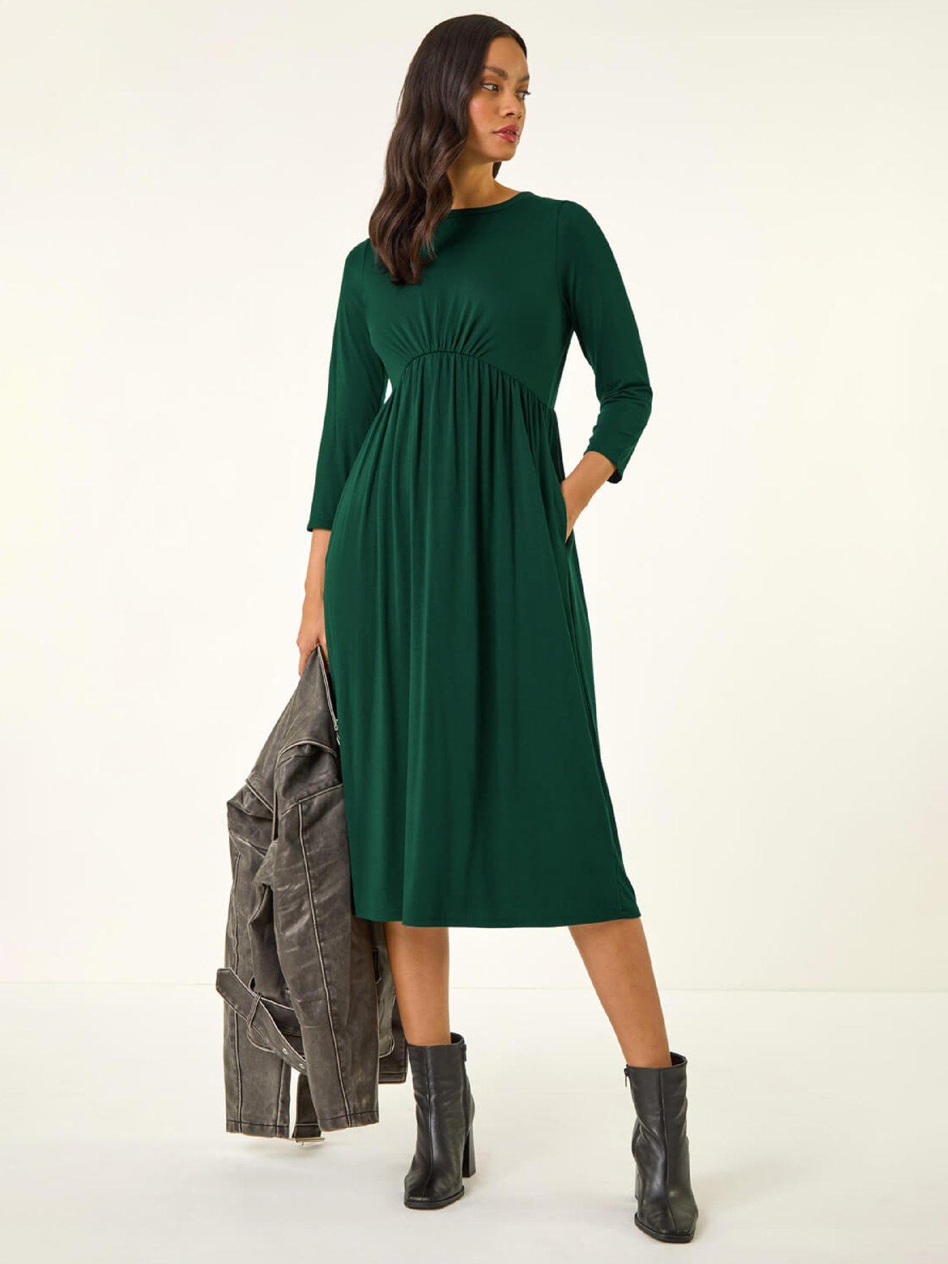 roman-dusk-gathered-pocket-stretch-midi-dress-tealfront