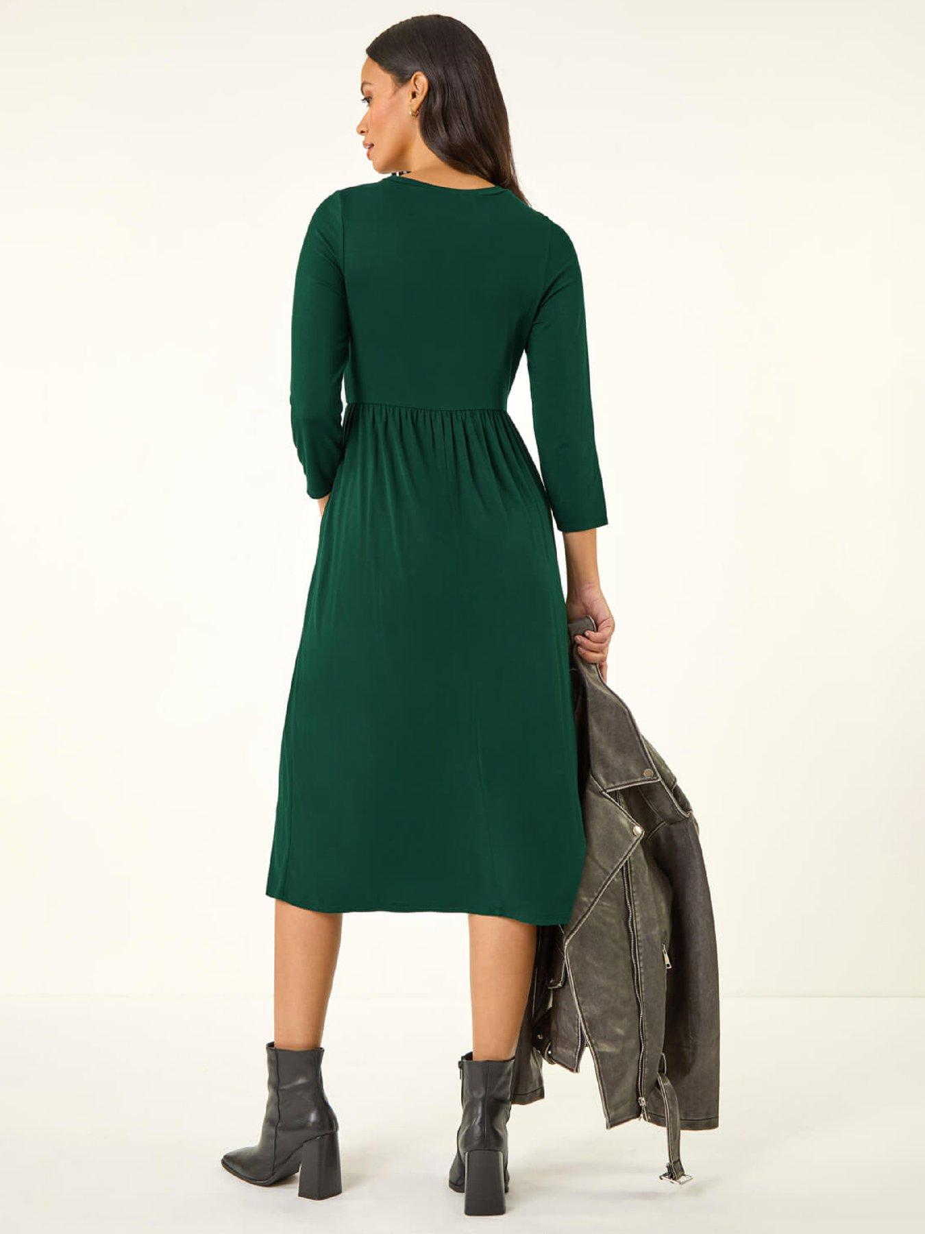 roman-dusk-gathered-pocket-stretch-midi-dress-tealstillFront