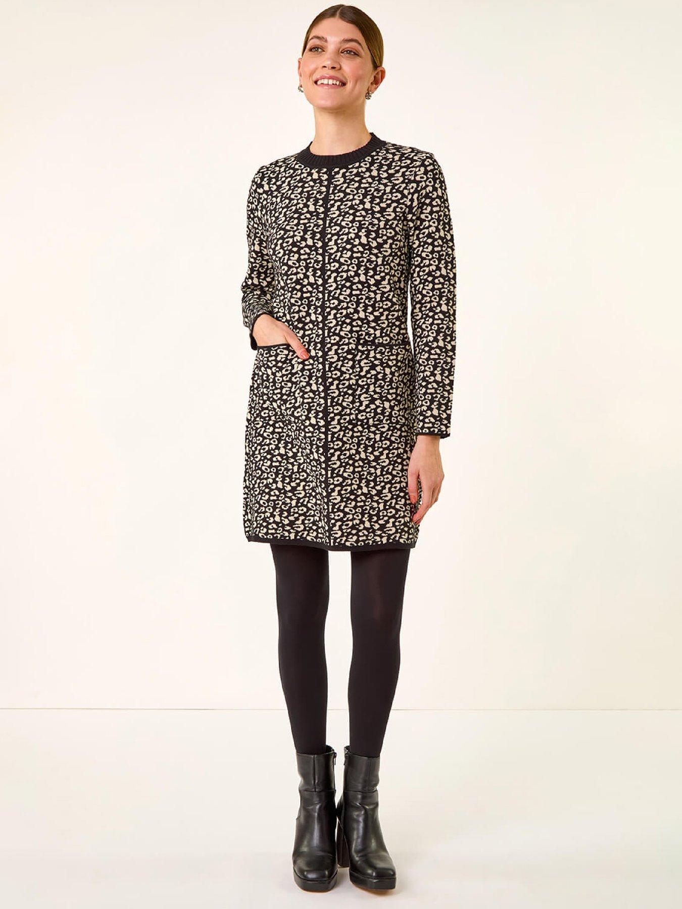 roman-animal-print-knitted-shift-dress-black