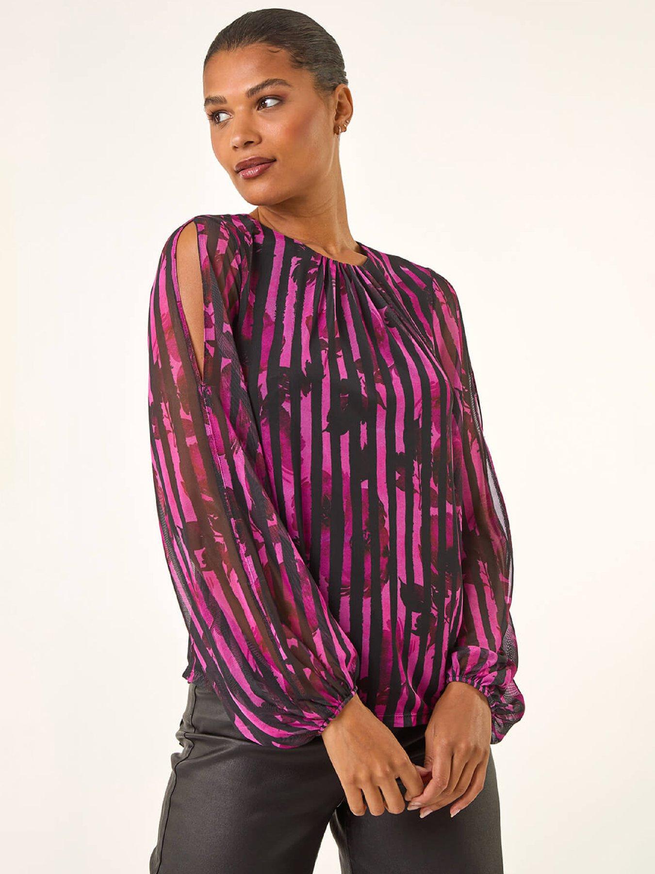 roman-strip-print-mesh-overlay-top-pink