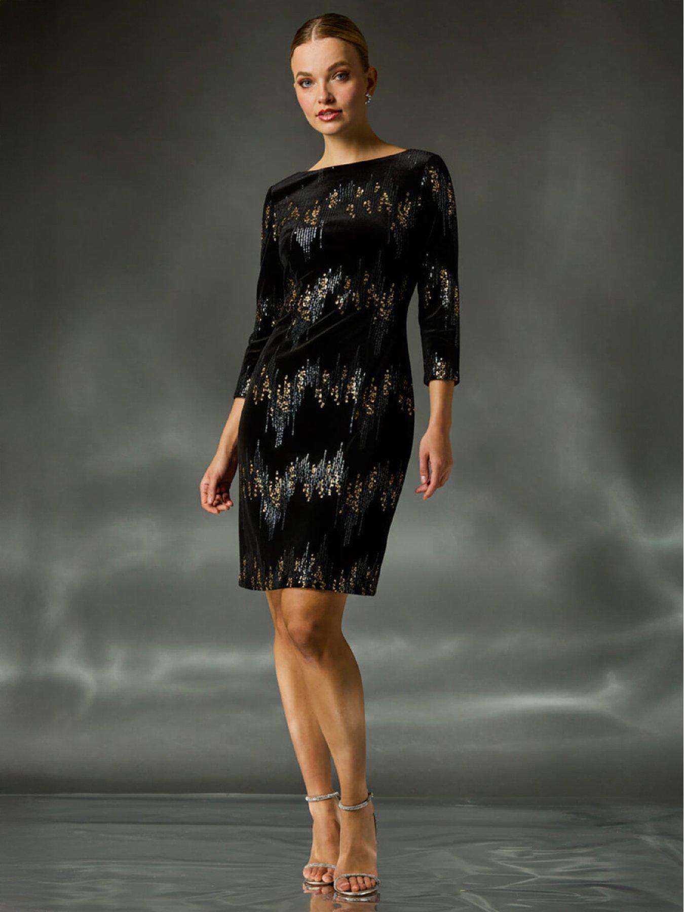 roman-sequin-velvet-shift-stretch-dress-navy